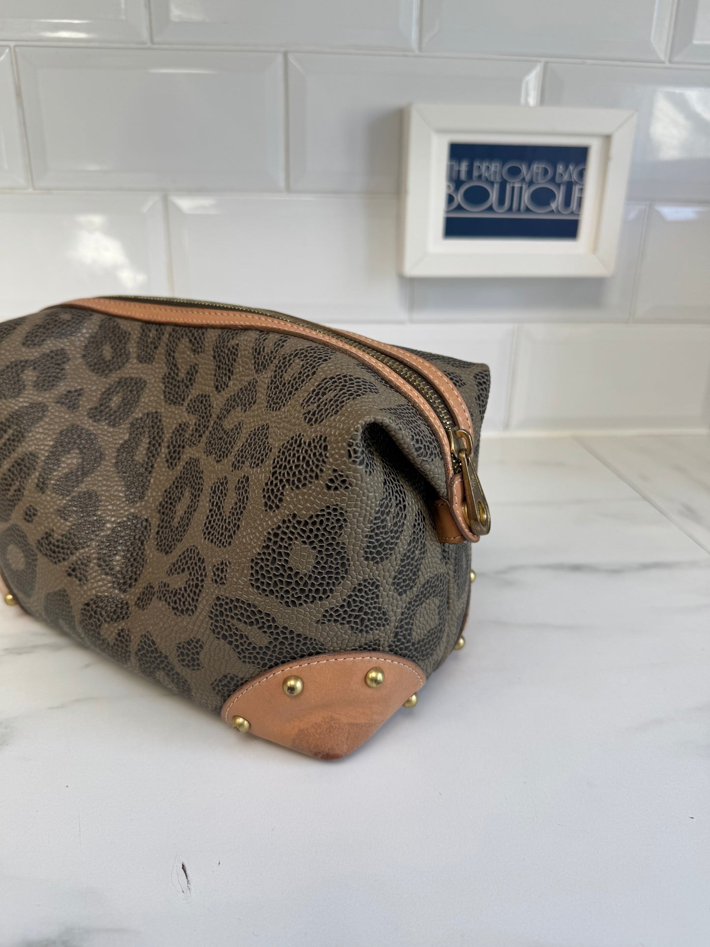 Mulberry Limited Edition Scotchgrain Birds Nest Wash Bag - Olive Green and Black Leopard Print