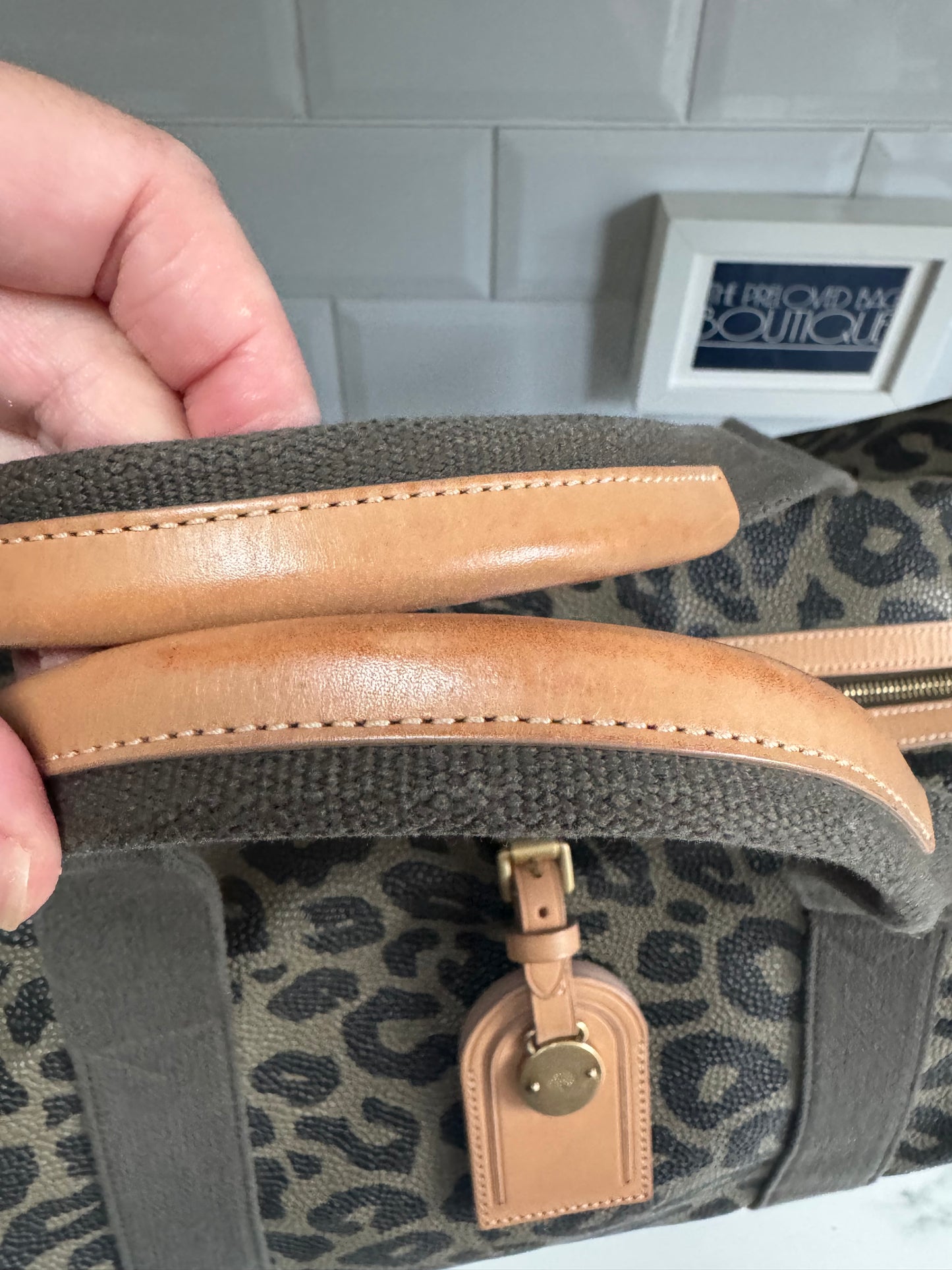 Mulberry Limited Edition Scotchgrain Birds Nest Large Clipper Holdall - Olive Green and Black Leopard Print