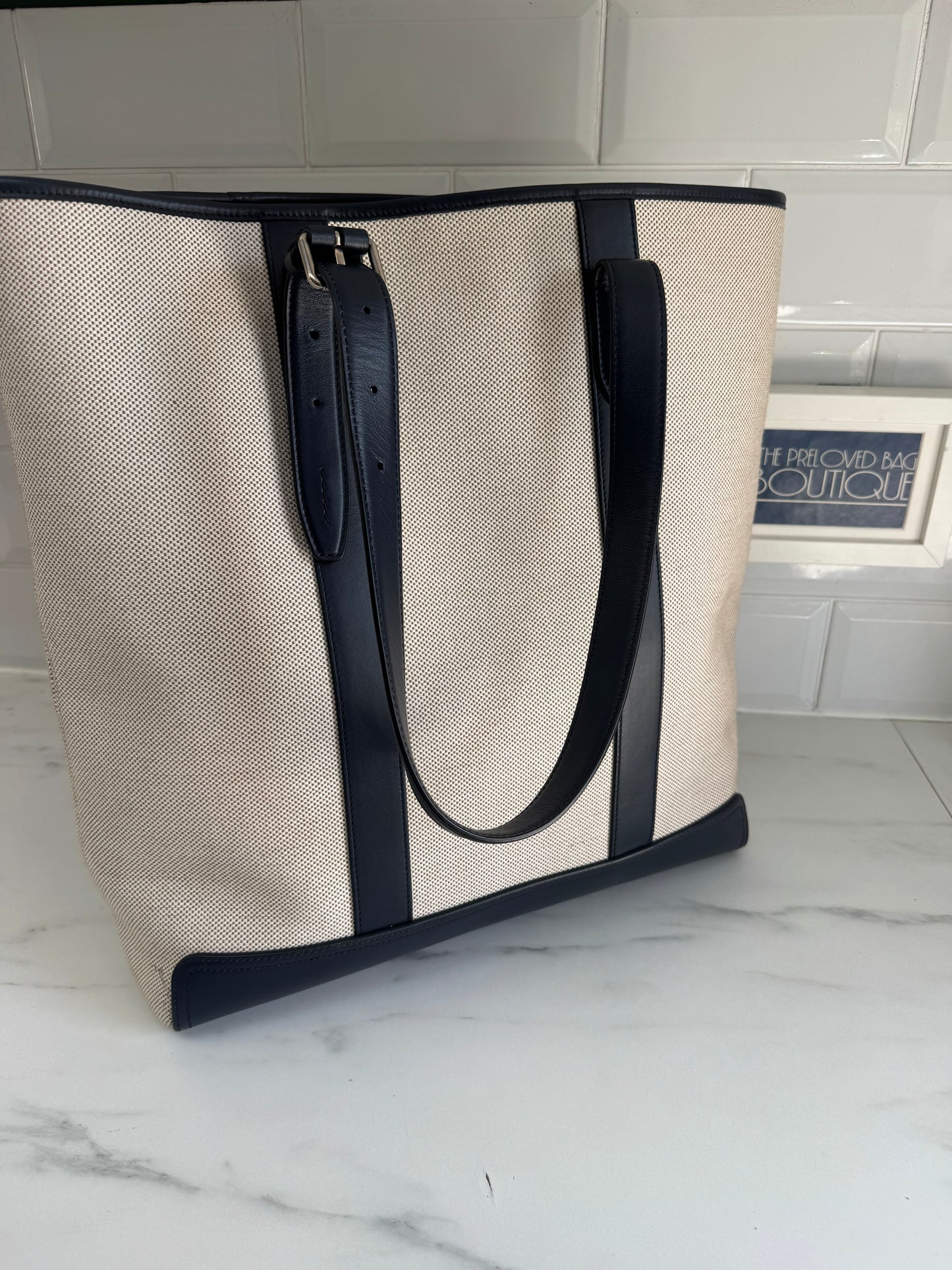 Mulberry Canvas Tote Bag - Ecru and Navy