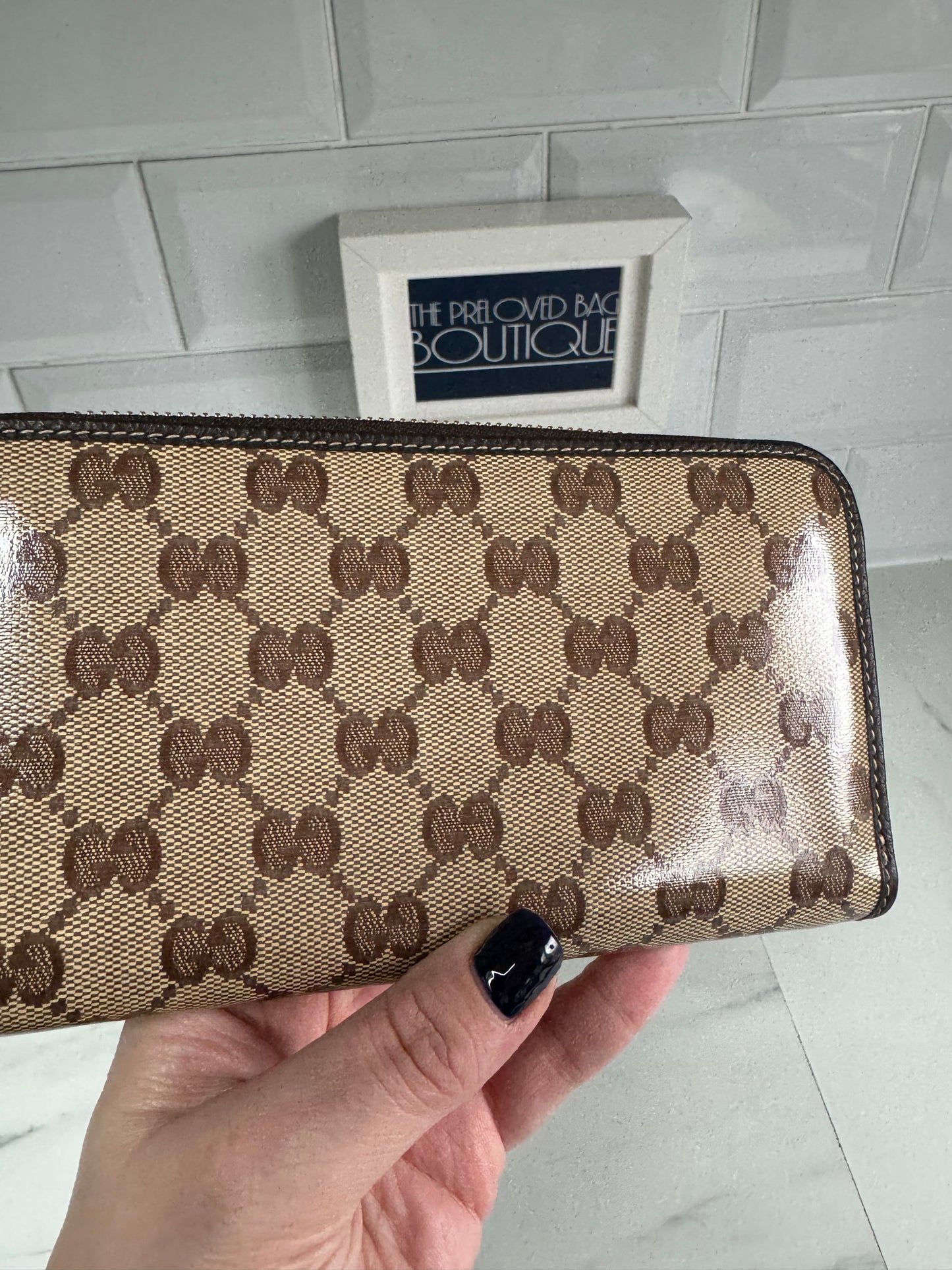 Gucci GG Crystal Zip Wallet - Brown