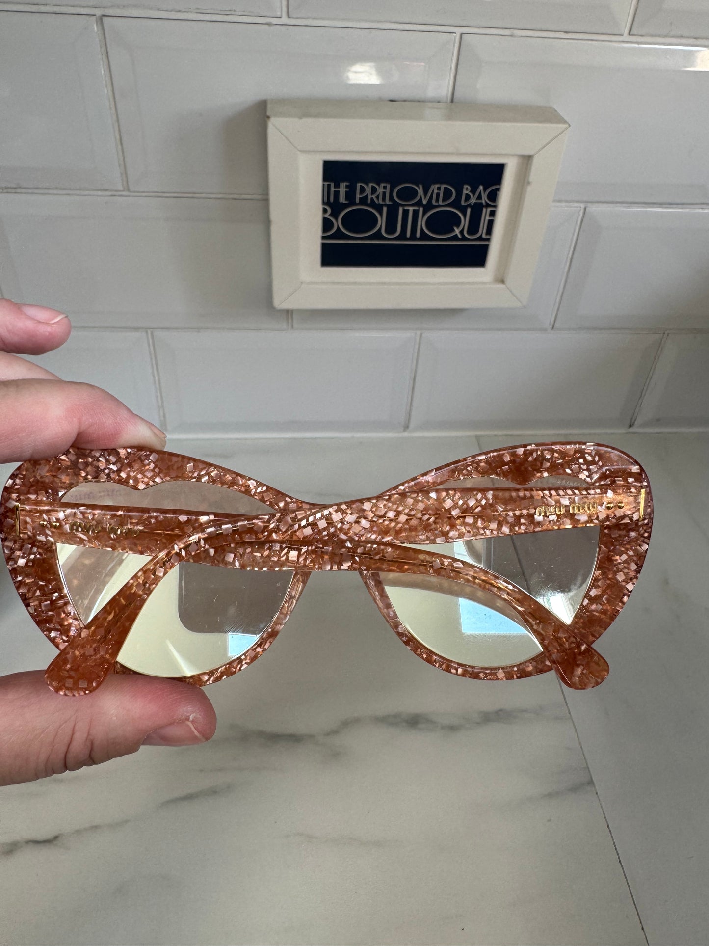 Miu Miu Cat Eye Tinted Sunglasses - pink and gold