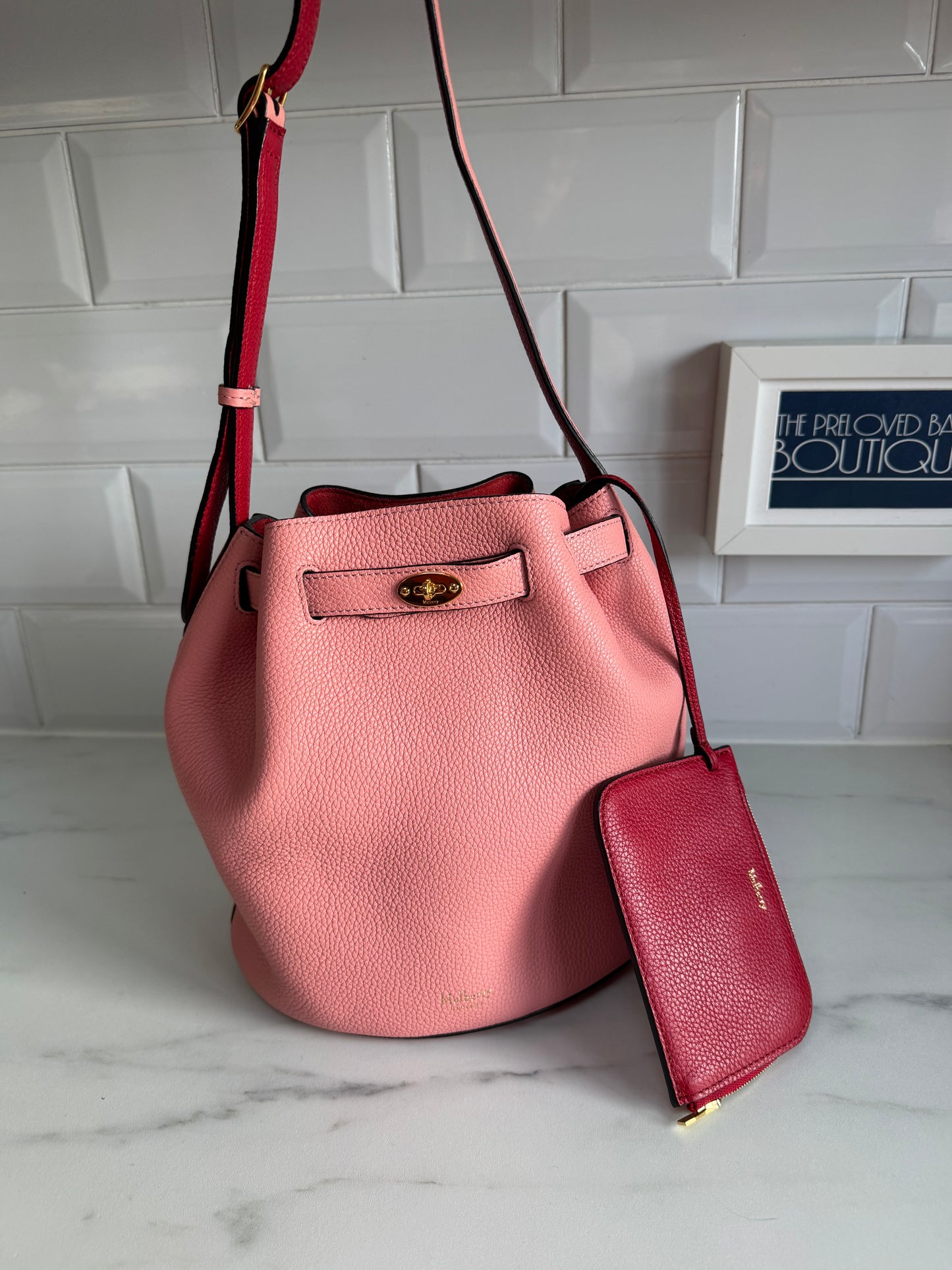 Mulberry Abbey Bucket Bag - Macaroon Pink & Red