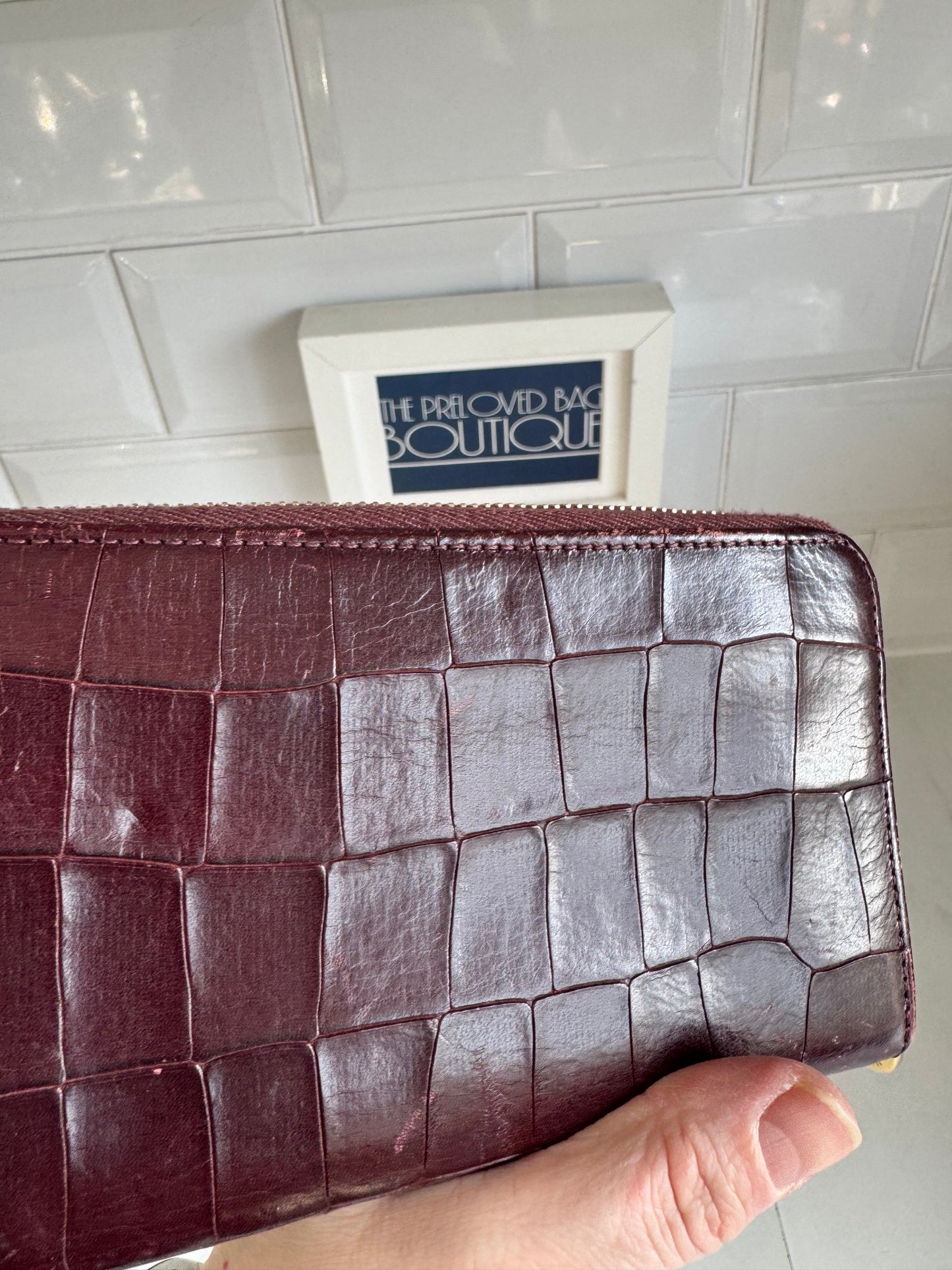 Mulberry Plaque Wallet - Oxblood Croc Embossed