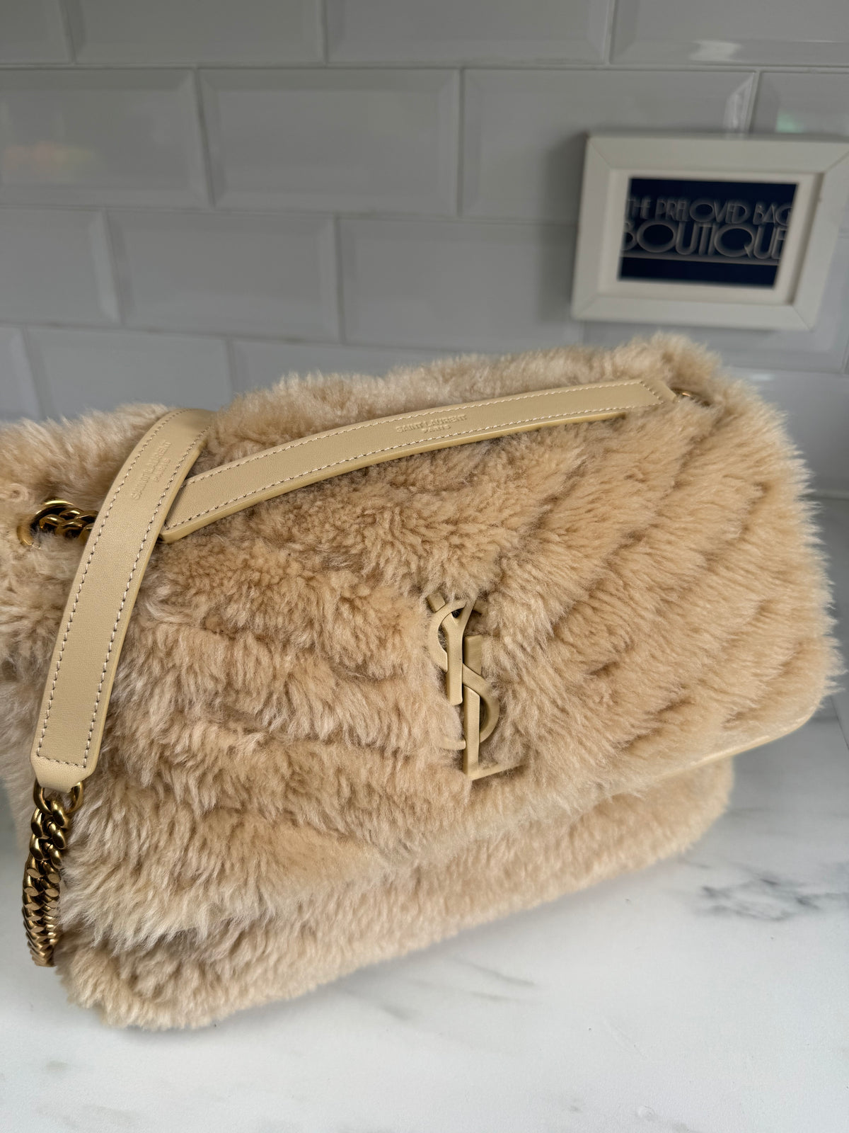 Saint Laurent Medium Niki Shearling - Cream