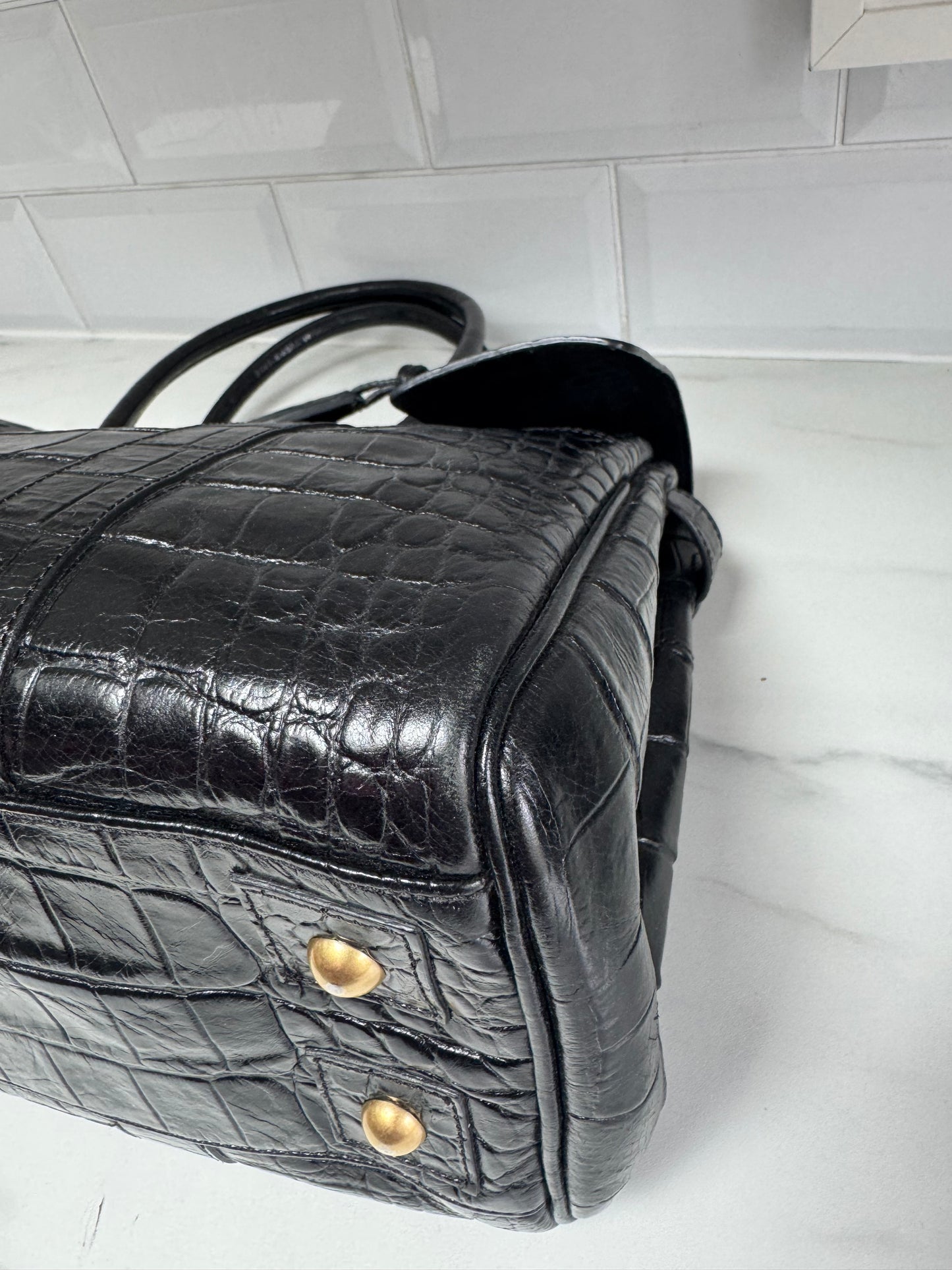 Mulberry Croc Embossed Bayswater - Black