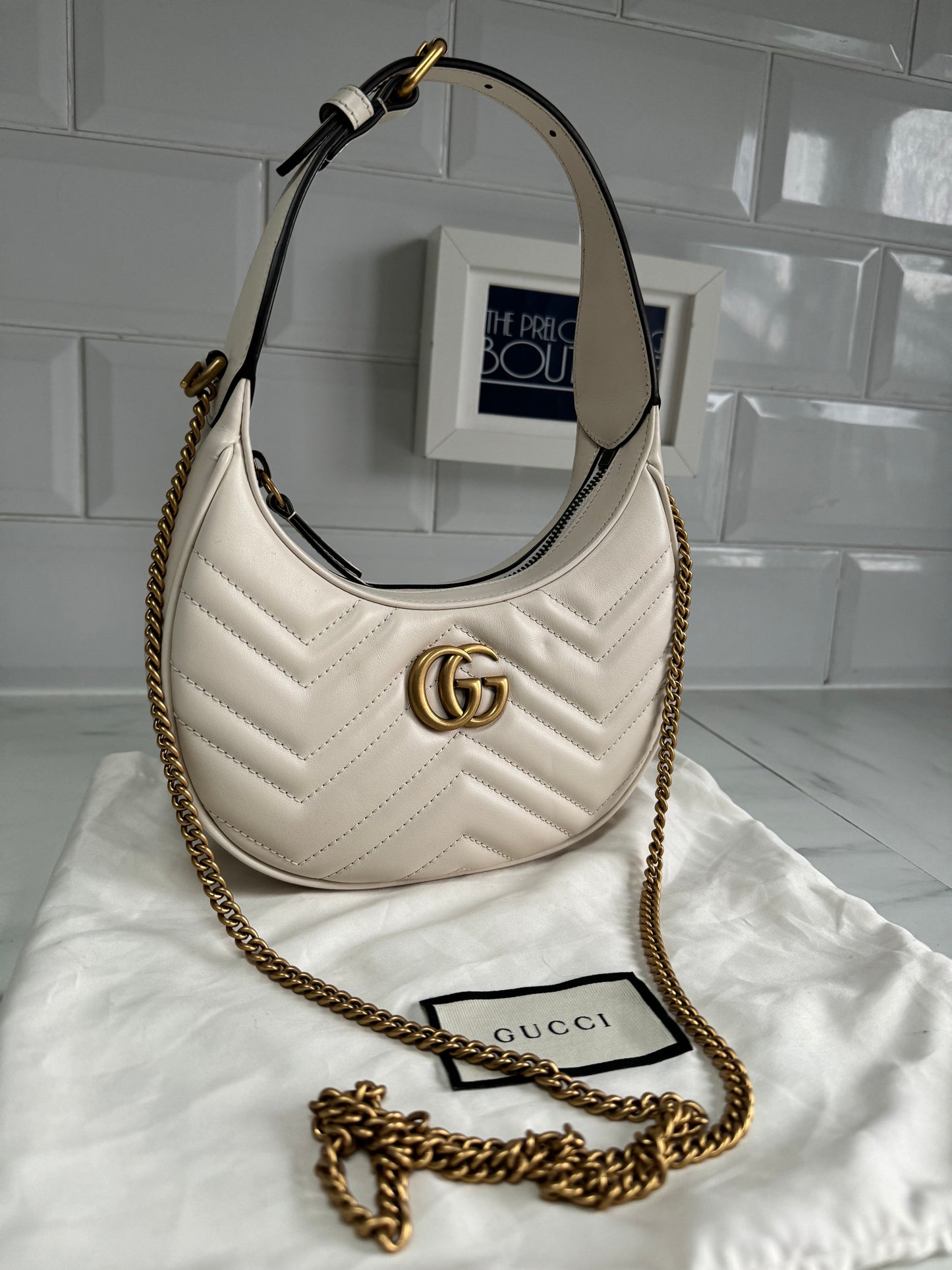 Gucci Marmont Half Moon Shaped Mini Bag - White