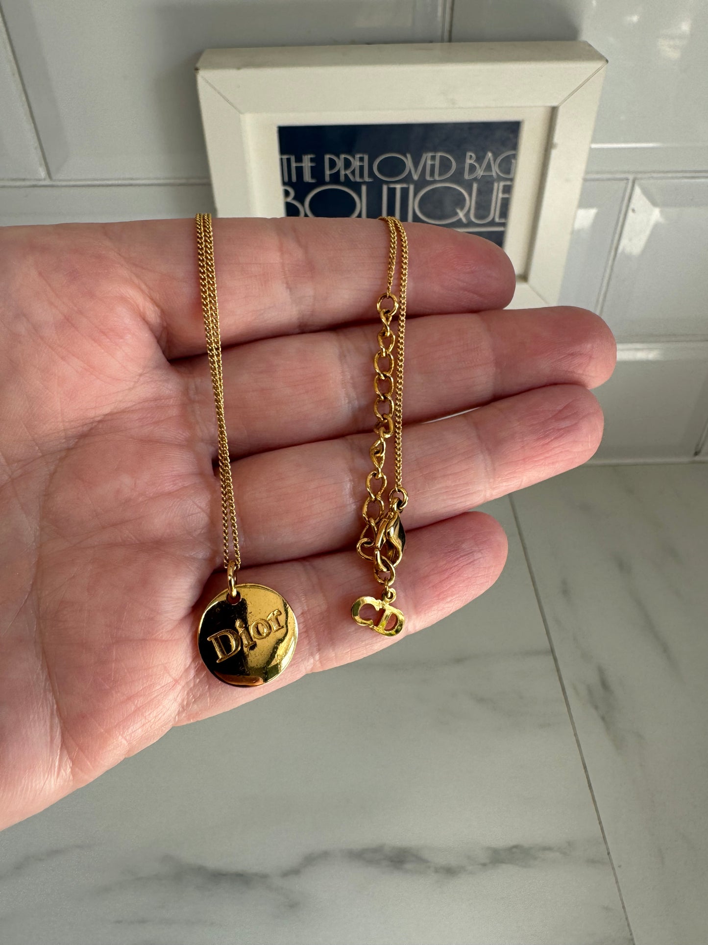 Christian Dior Vintage Logo Disc Necklace - Gold