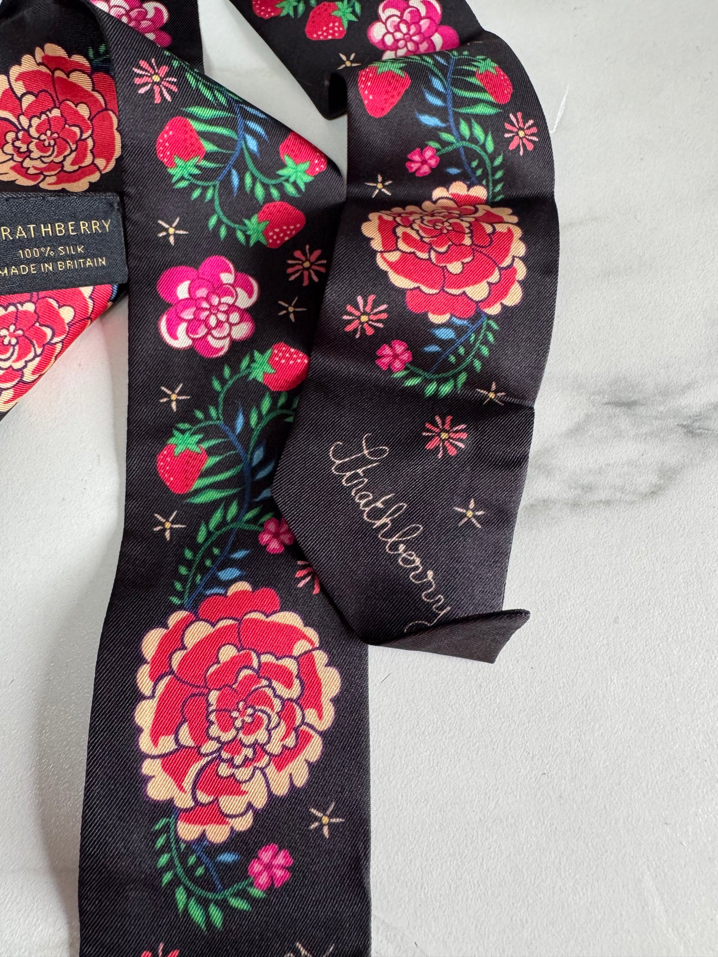 Strathberry Silk Scarf / Twilly - Black Floral