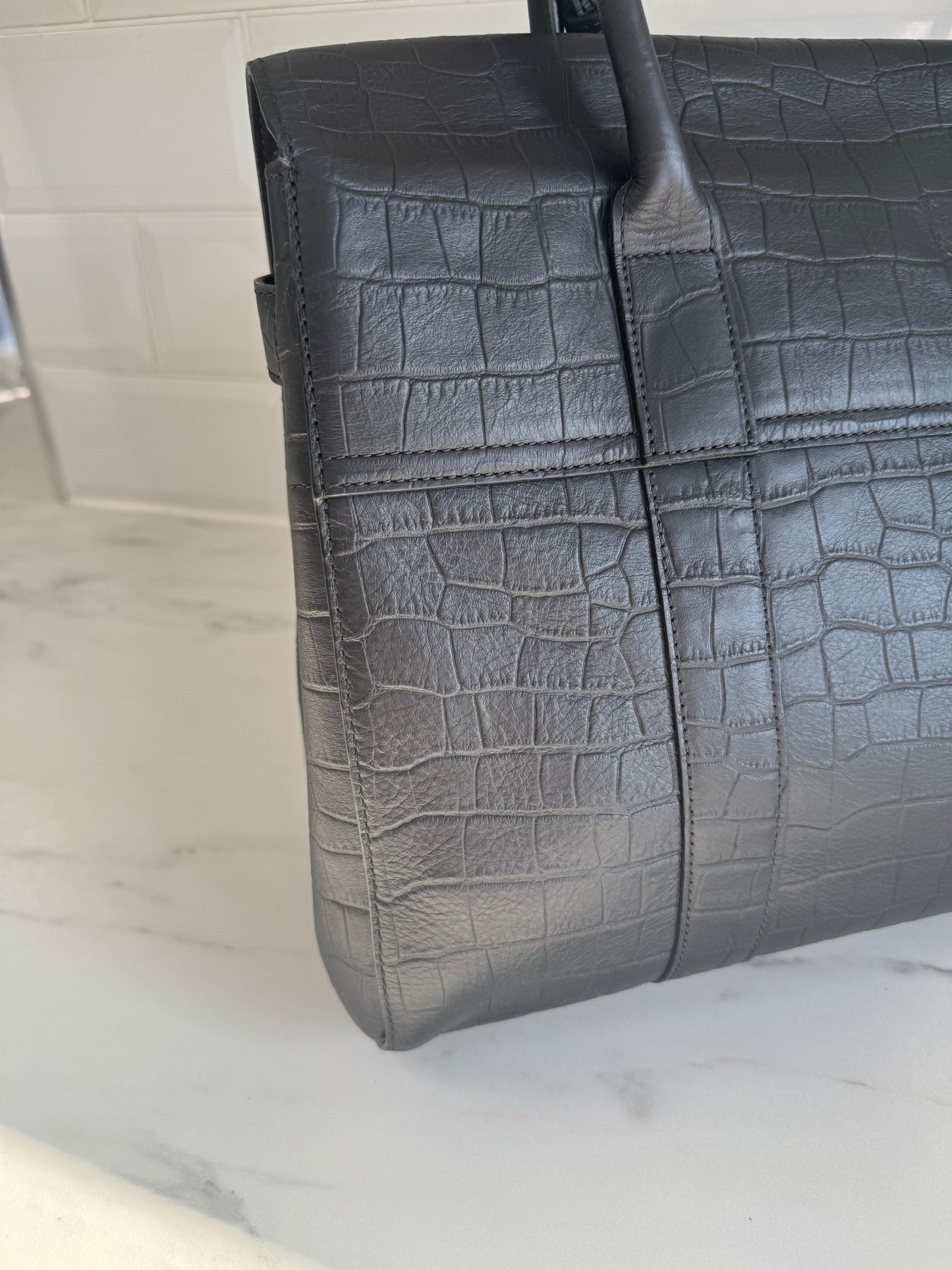 Mulberry Matte Croc Embossed Bayswater - Black