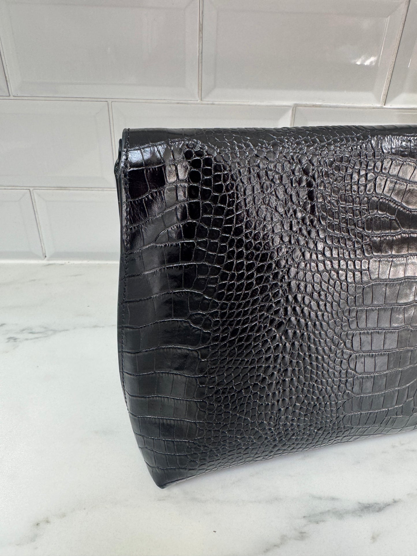 Giuseppe Zanotti Oversized Clutch - Black Croc Embossed