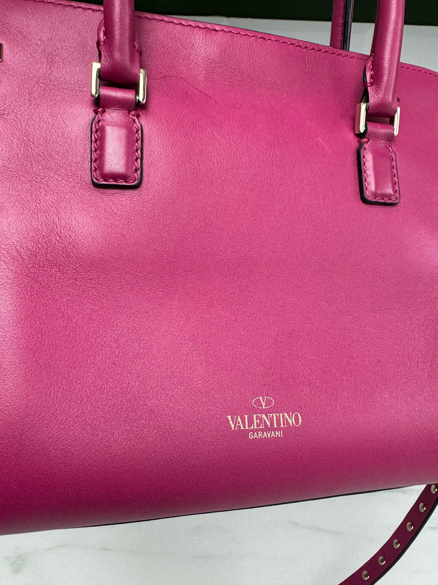 Valentino Rockstud Small Trapeze Tote - Magenta Pink