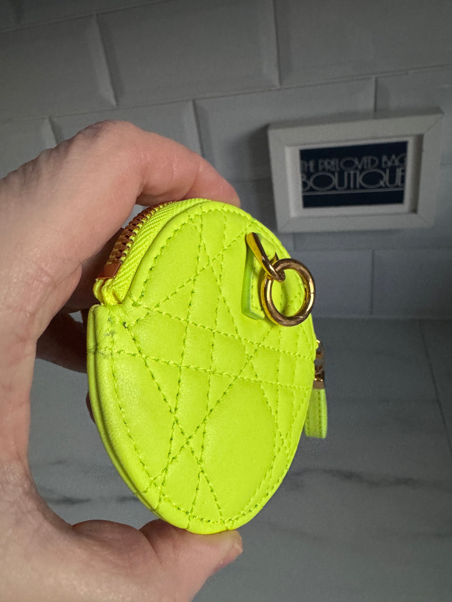 Dior Caro Small Coin Pouch - Fluorescent Lime