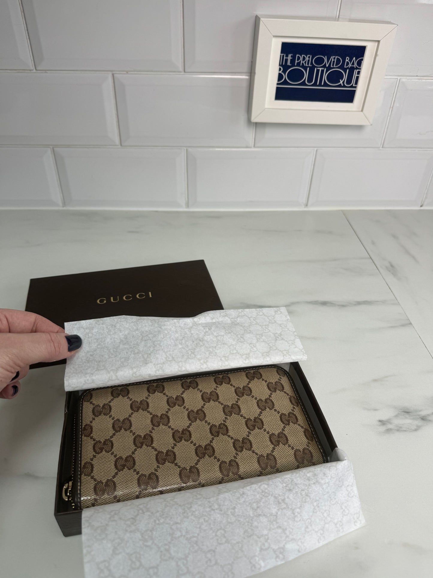 Gucci GG Crystal Zip Wallet - Brown