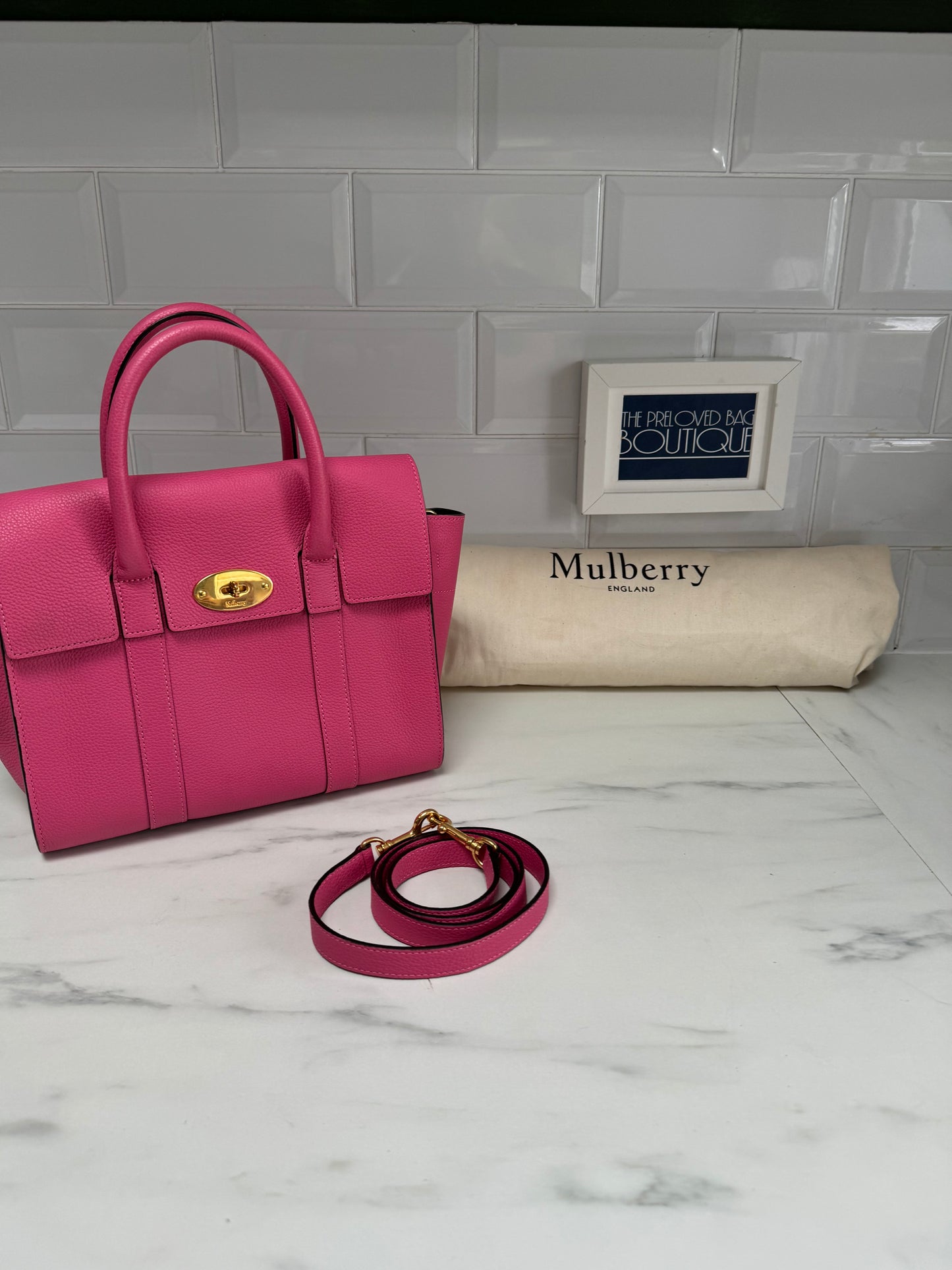 Mulberry Small Bayswater with strap - Candy Pink