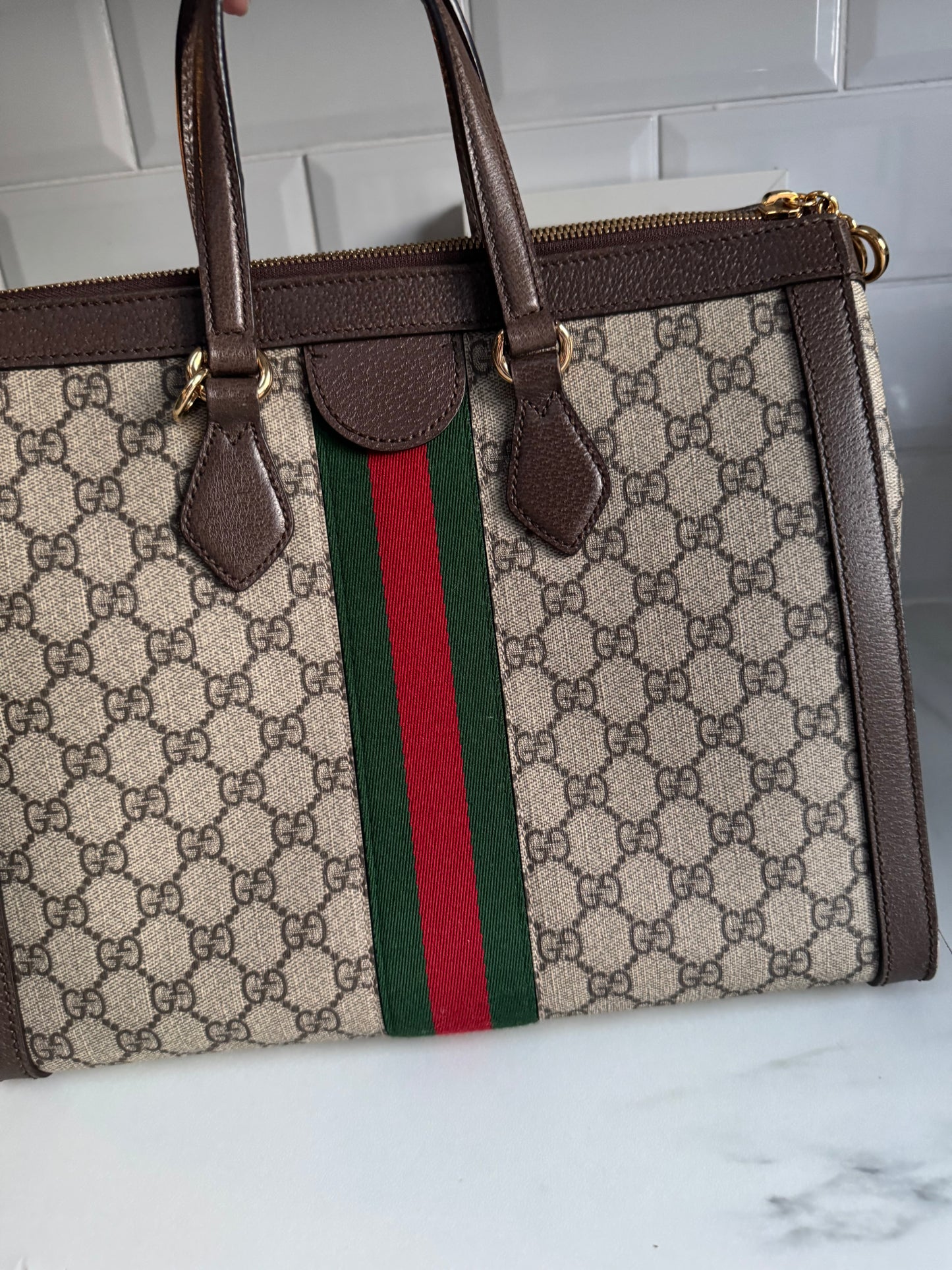 Gucci Medium Ophidia Tote - Brown, Green, Red, Grey