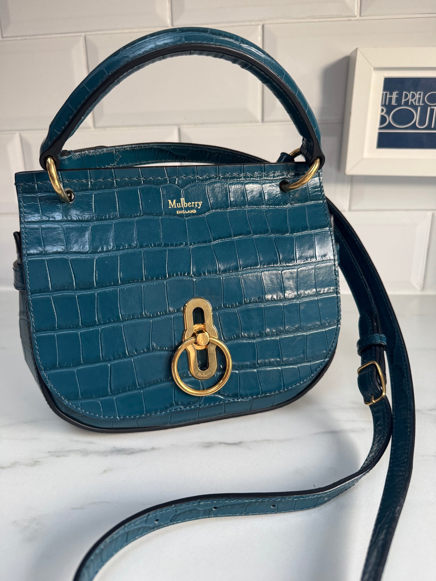 Mulberry Amberley - Teal Blue Croc Embossed