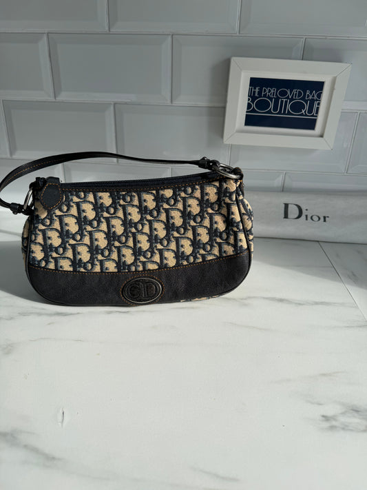 Christian Dior Trotter Jacquard Shoulder Bag - Navy