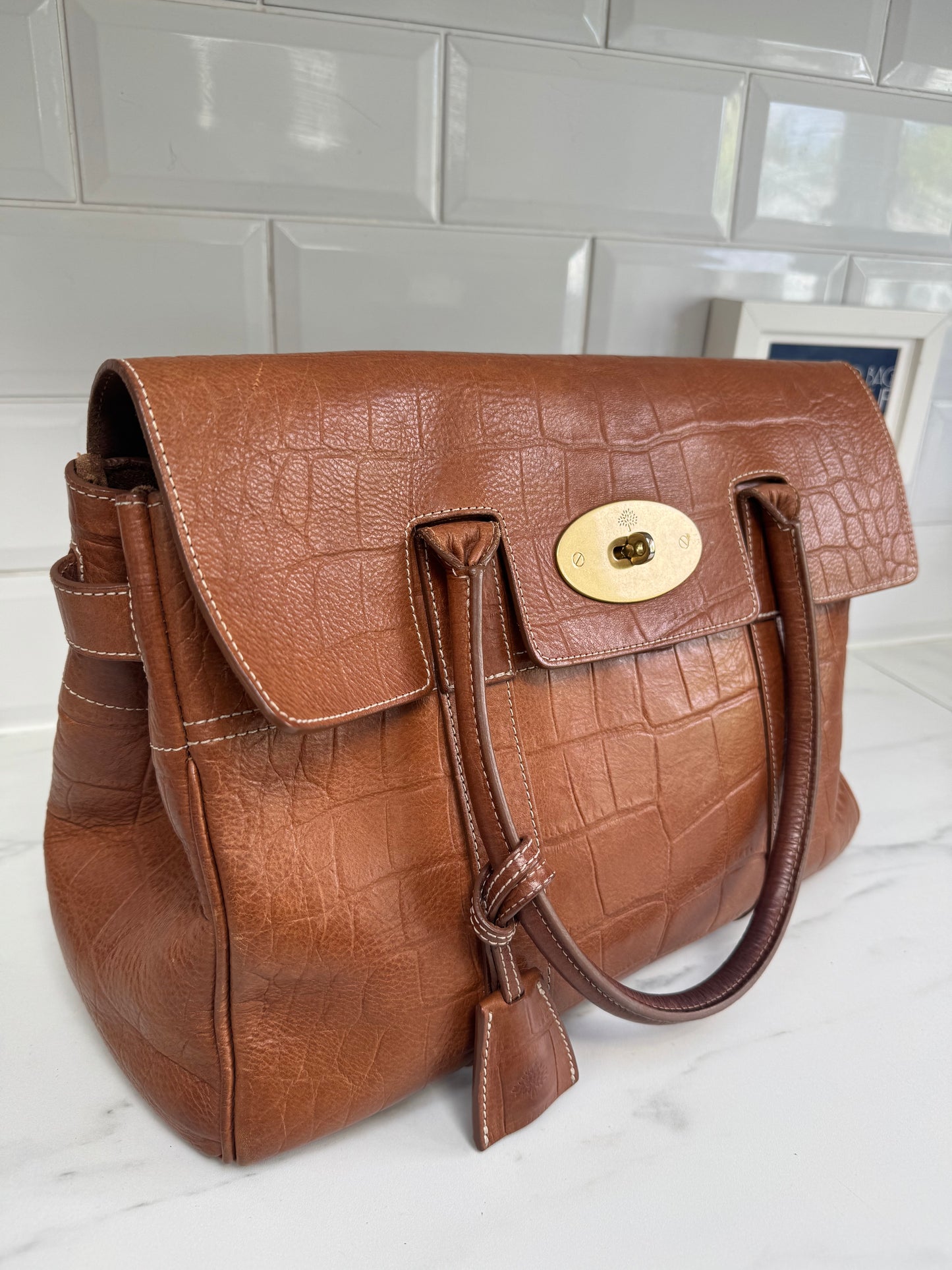 Mulberry Croc Embossed Bayswater - Oak