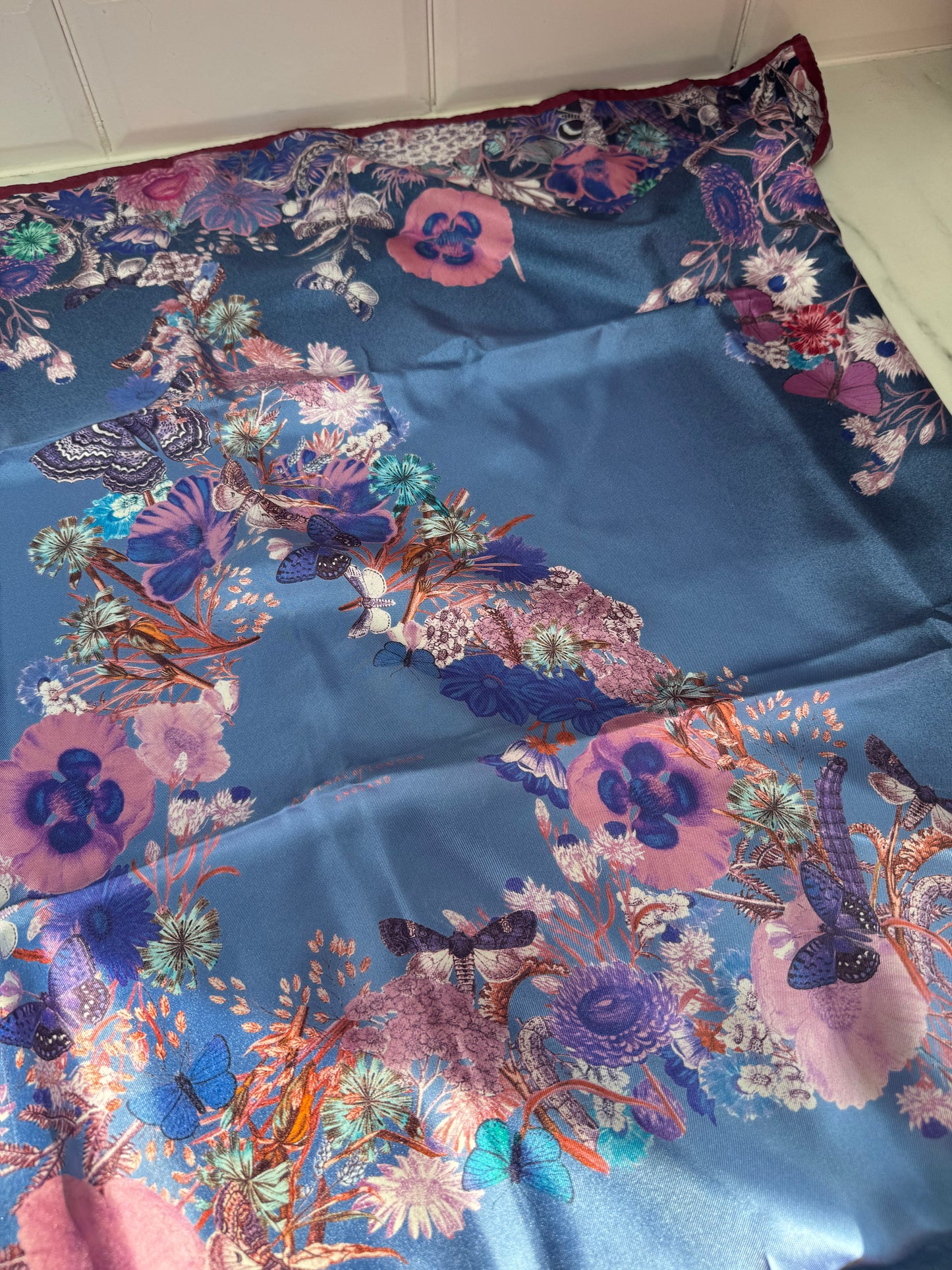 Aspinal “A” Floral scarf - Blue