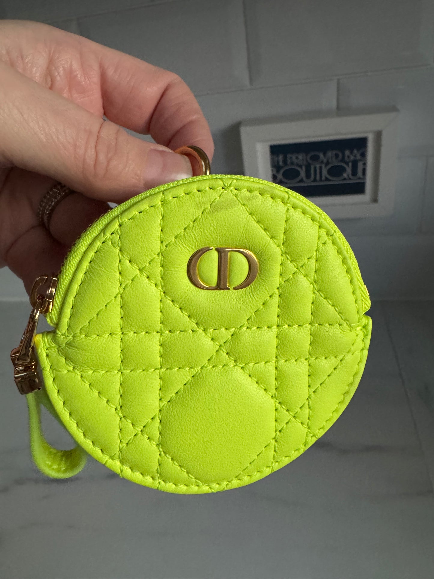 Dior Caro Small Coin Pouch - Fluorescent Lime