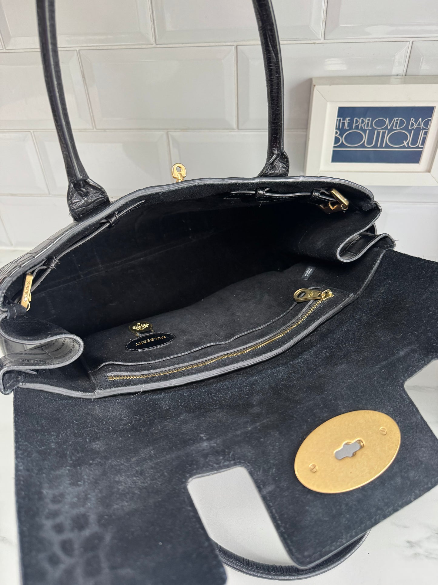 Mulberry Croc Embossed Bayswater - Black