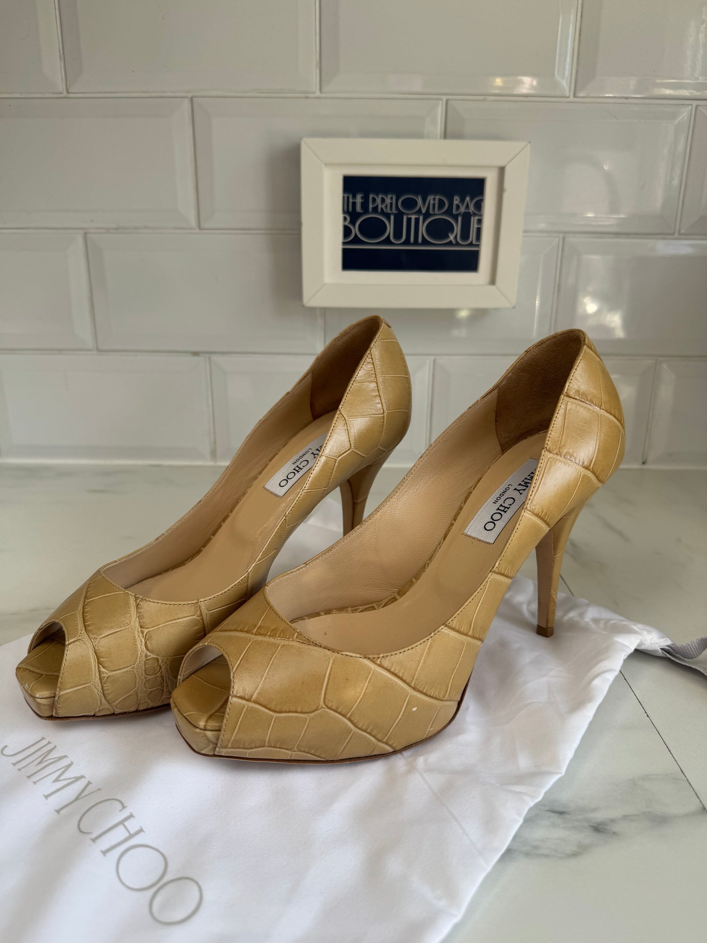 Jimmy Choo Peep Toe - Biscuit