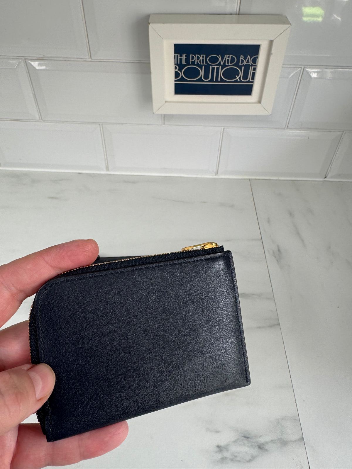 Mulberry Flower Embossed Long Zip around Purse and Card Holder - Navy Blue