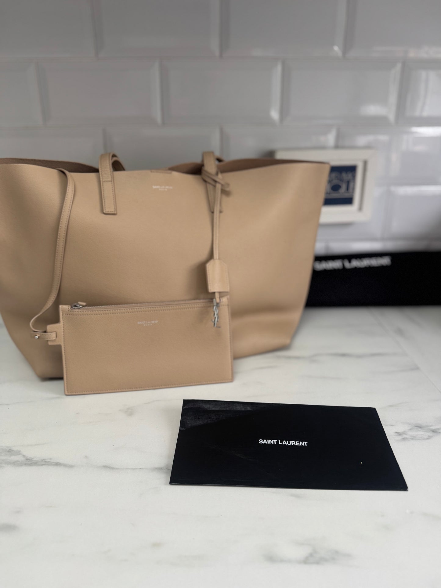 Saint Laurent East West Shopper Tote - Beige