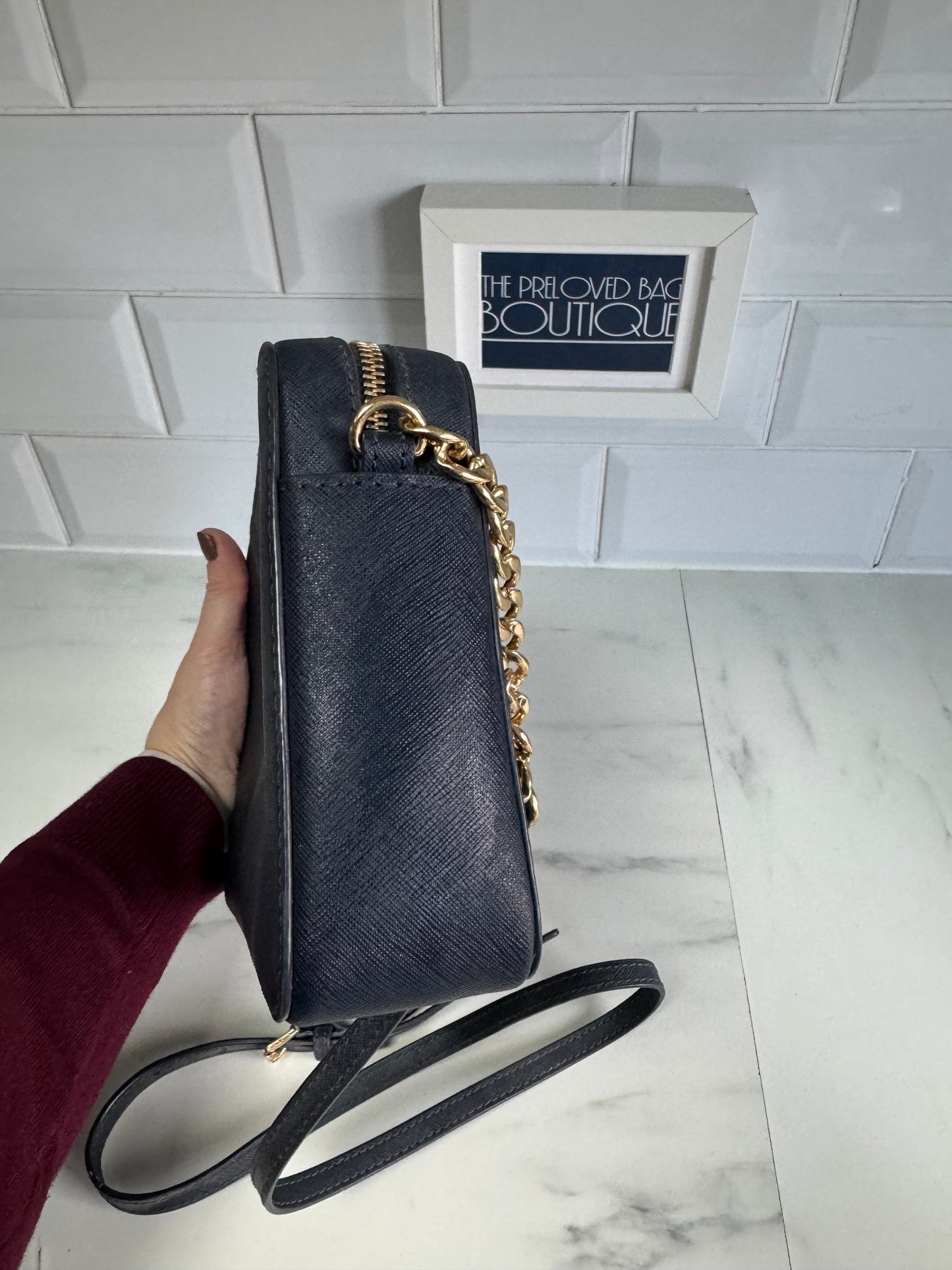 Michael Kors Jet Set cross body bag Navy The Preloved Bag Boutique