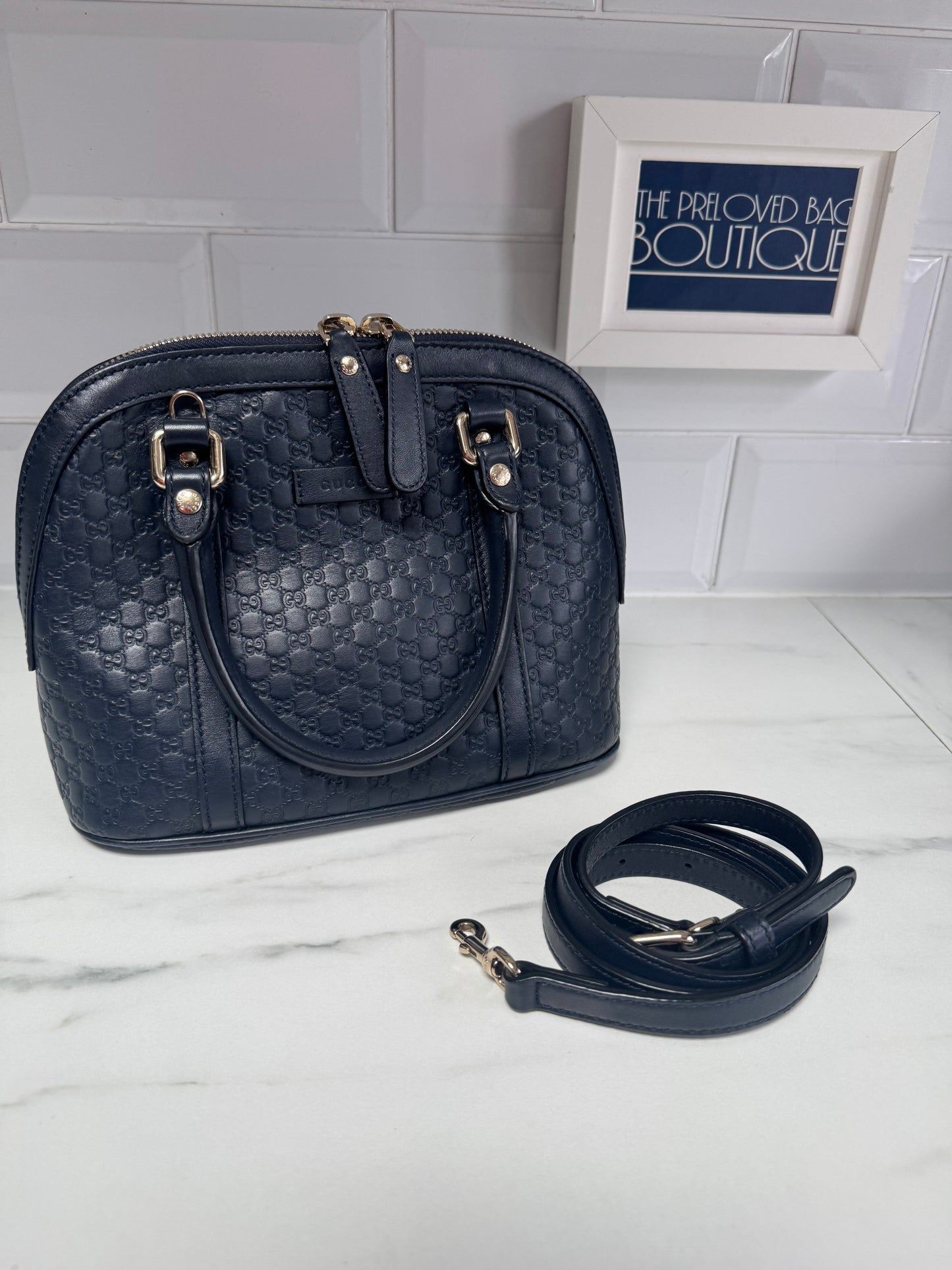 Gucci Guccissima Small Dome Bag - Navy