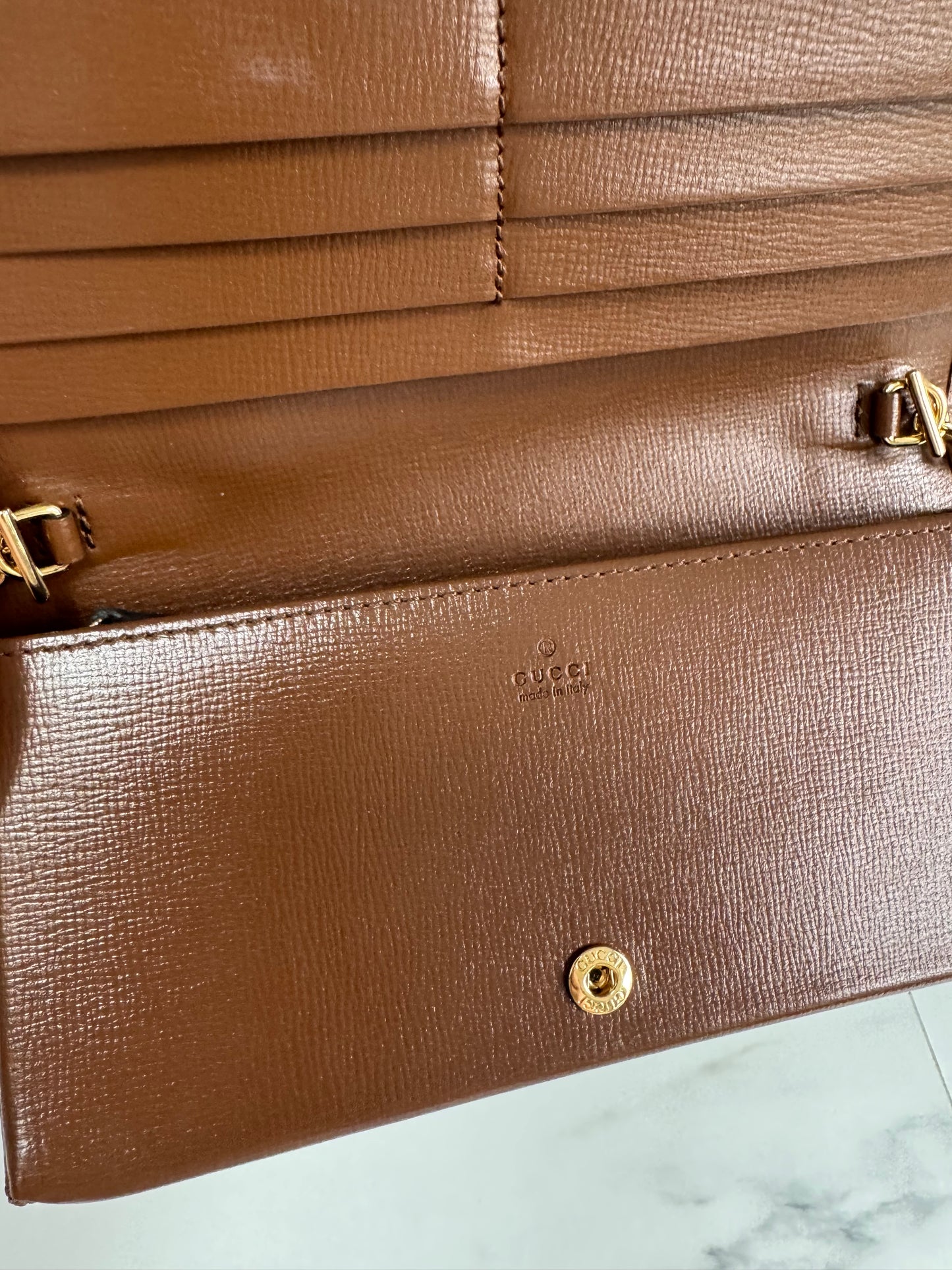 Gucci Horsebit Wallet on Chain - Brown and Beige