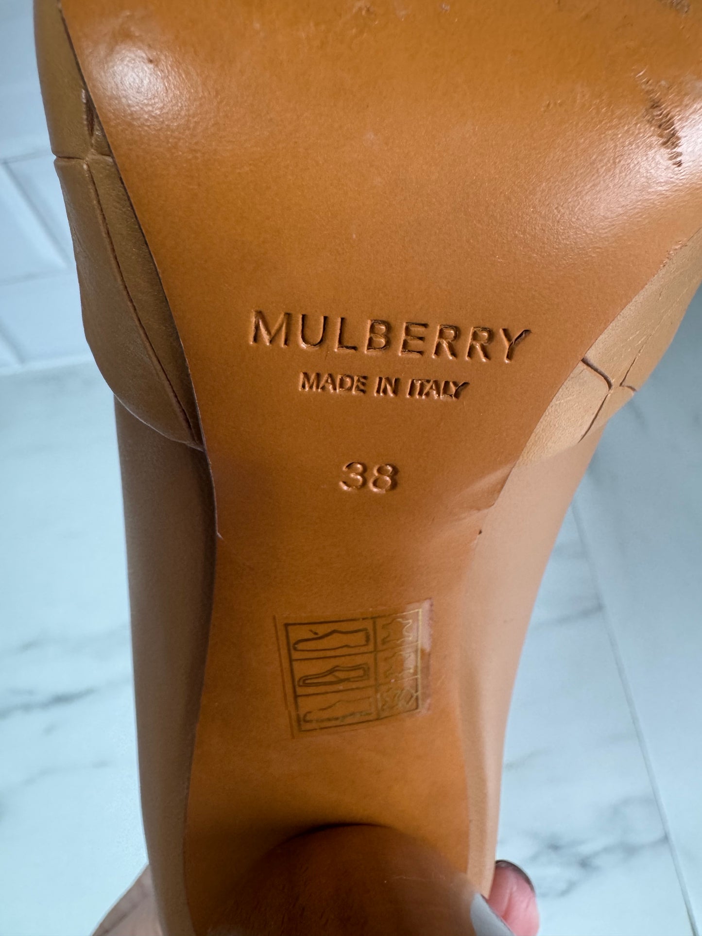 Mulberry Croc Nappa Leather Wooden Heels - Camel