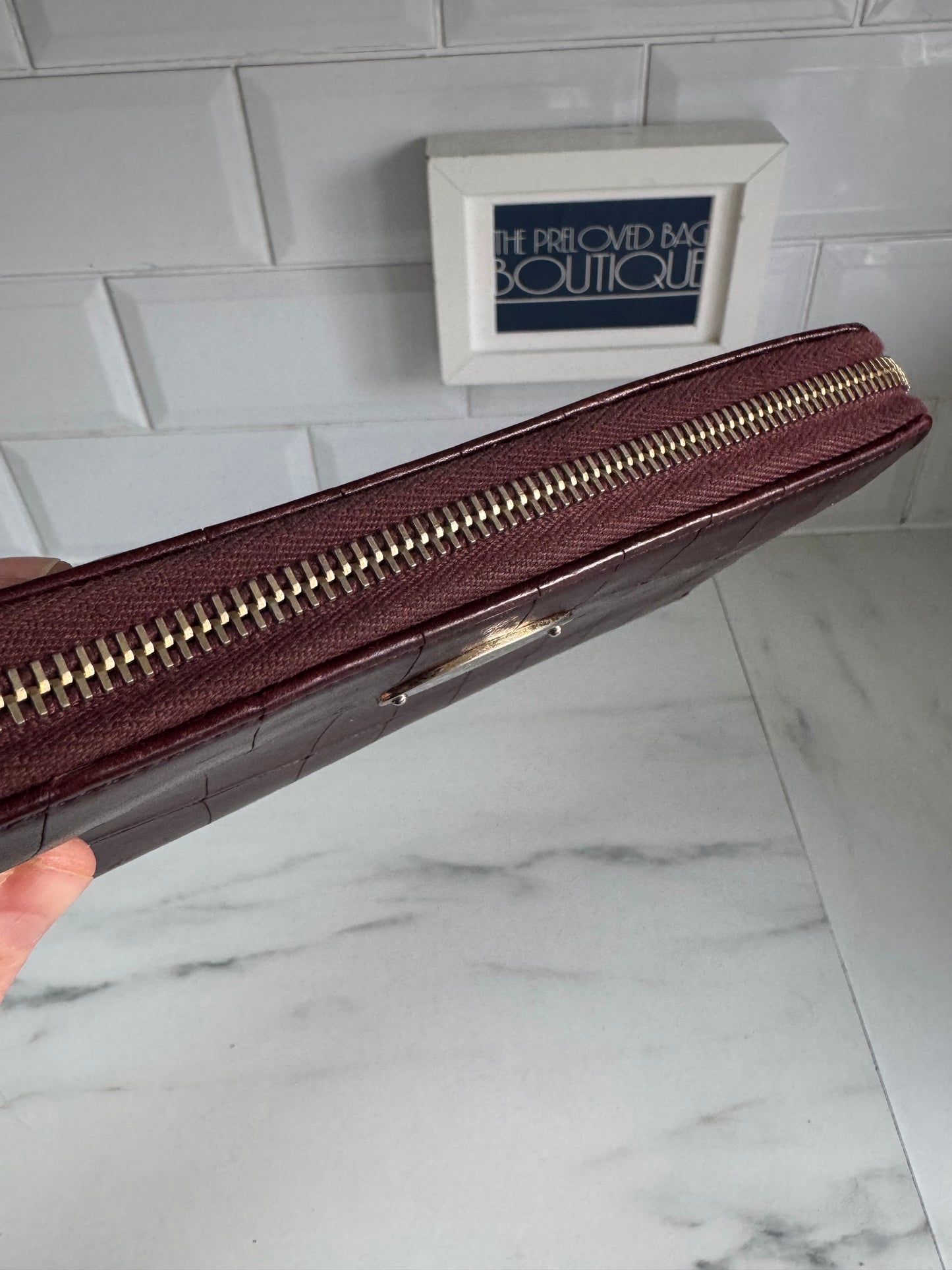 Mulberry Plaque Zip Around Wallet - Oxblood Croc Embossed