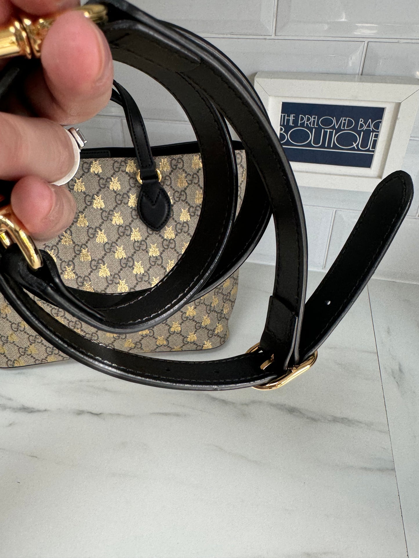 Gucci Limited Edition GGMonogram Supreme Bees Tote - Brown & Gold