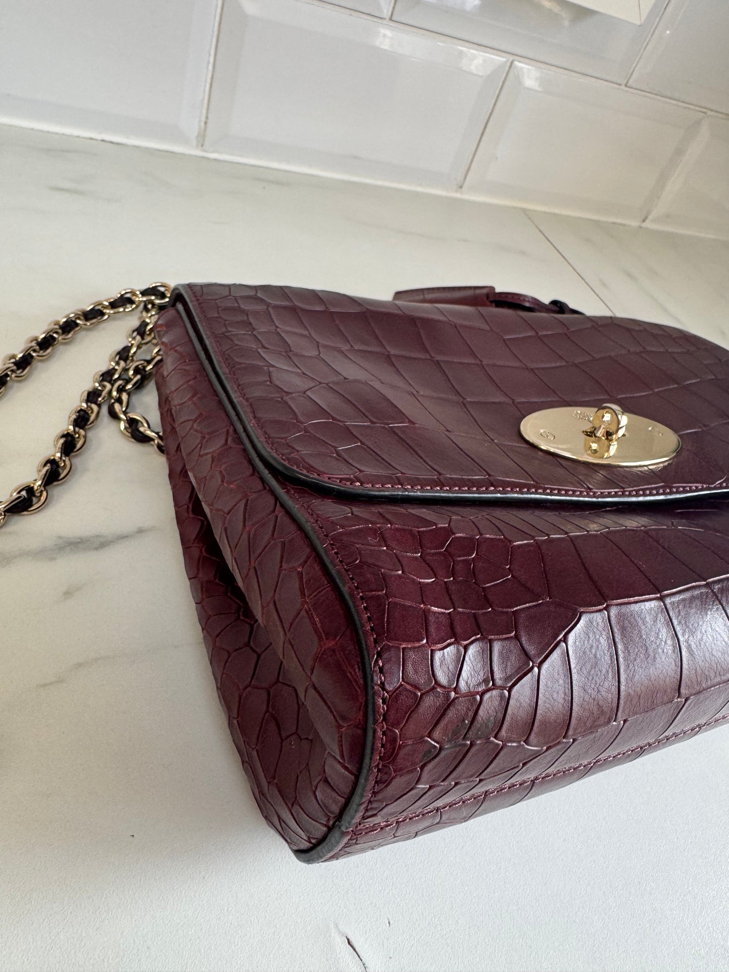 Mulberry Medium Lily - Oxblood Croc Embossed