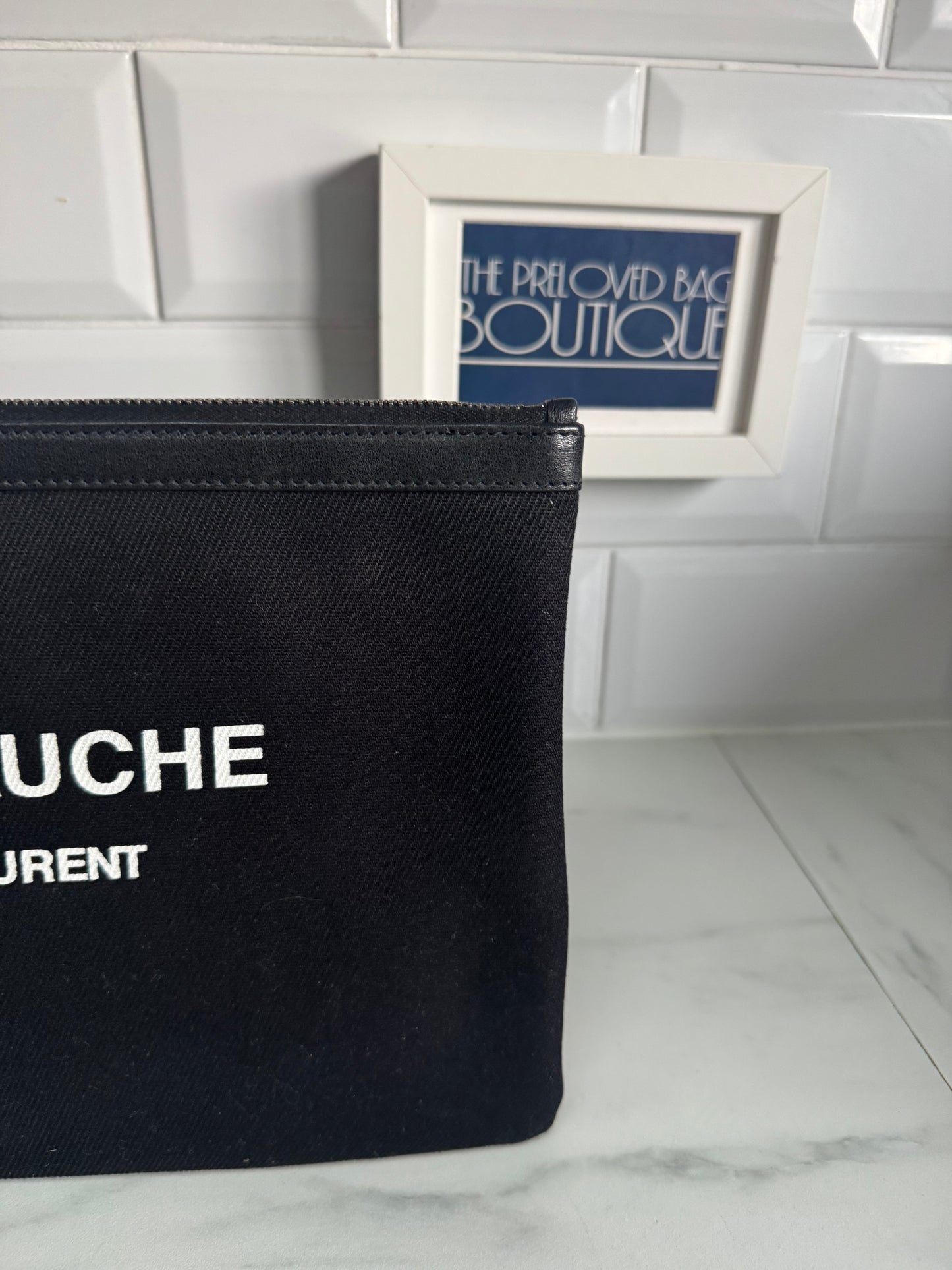 Saint Laurent (YSL) Rive Gauche Wristlet Pouch - Black and White
