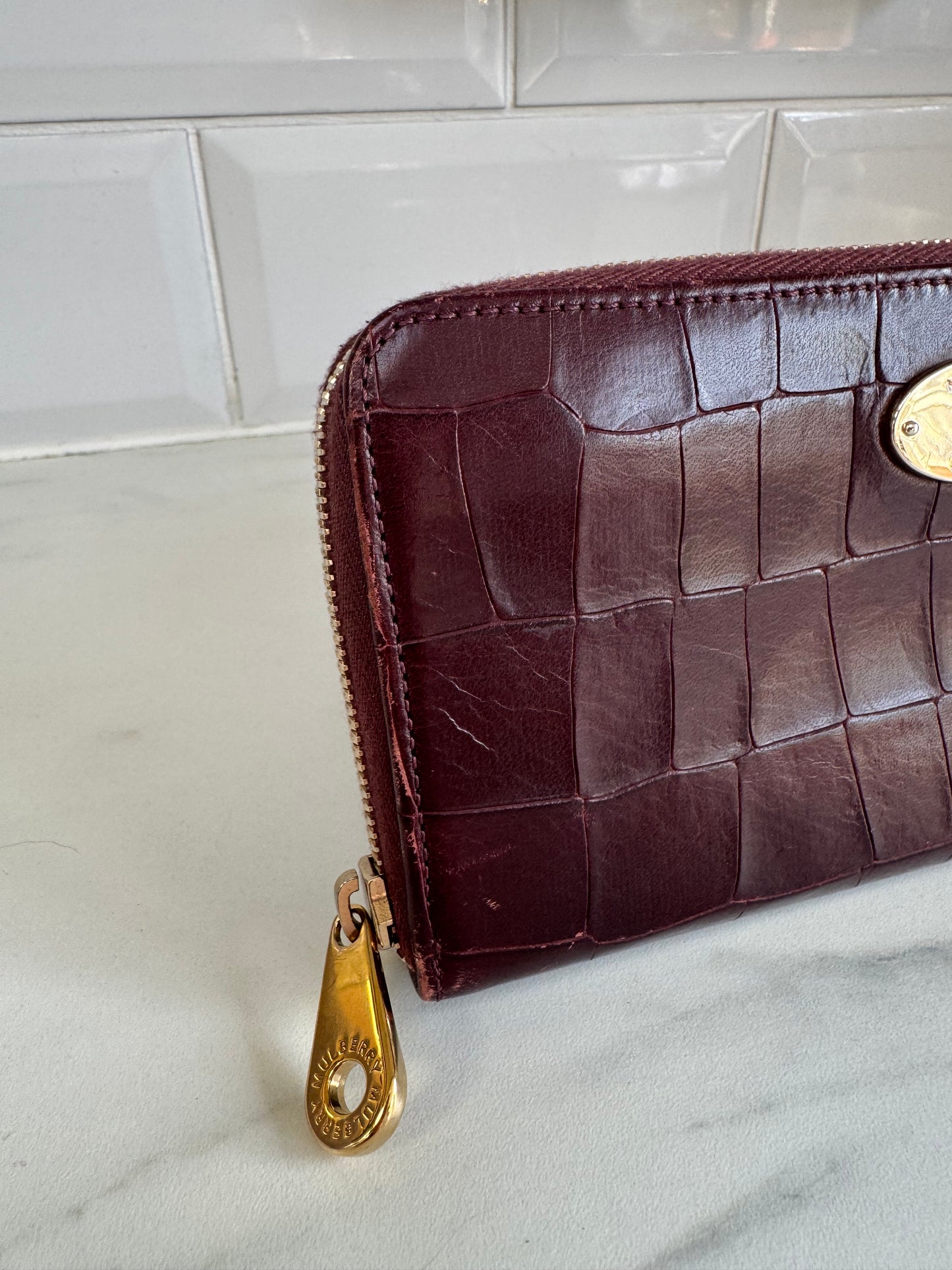 Mulberry Plaque Wallet - Oxblood Croc Embossed