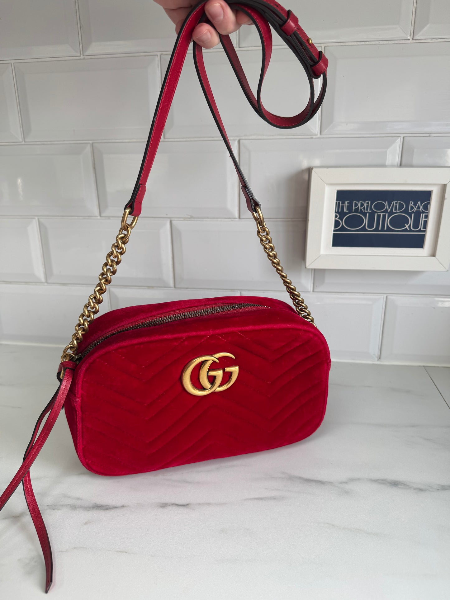 Gucci Marmont Small Camera Bag - Red Velvet