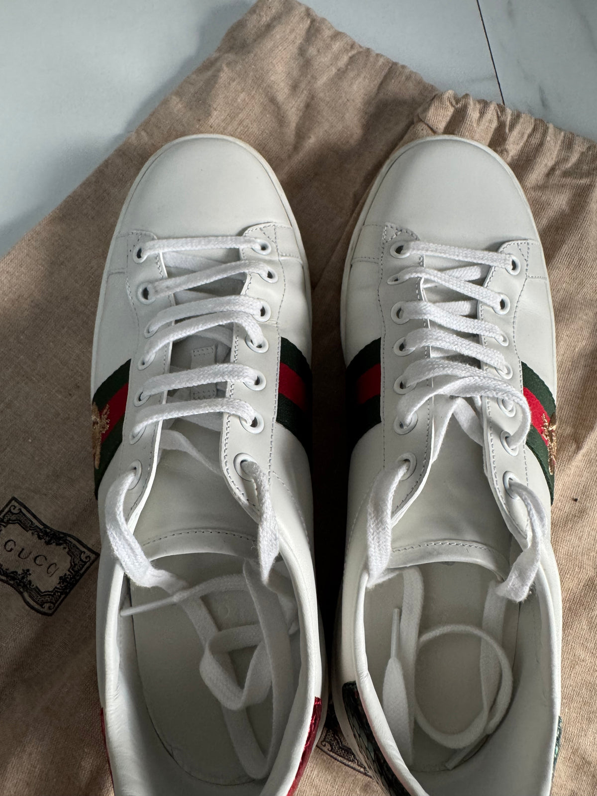 Gucci Ace Bee Trainers - White, Green & Red