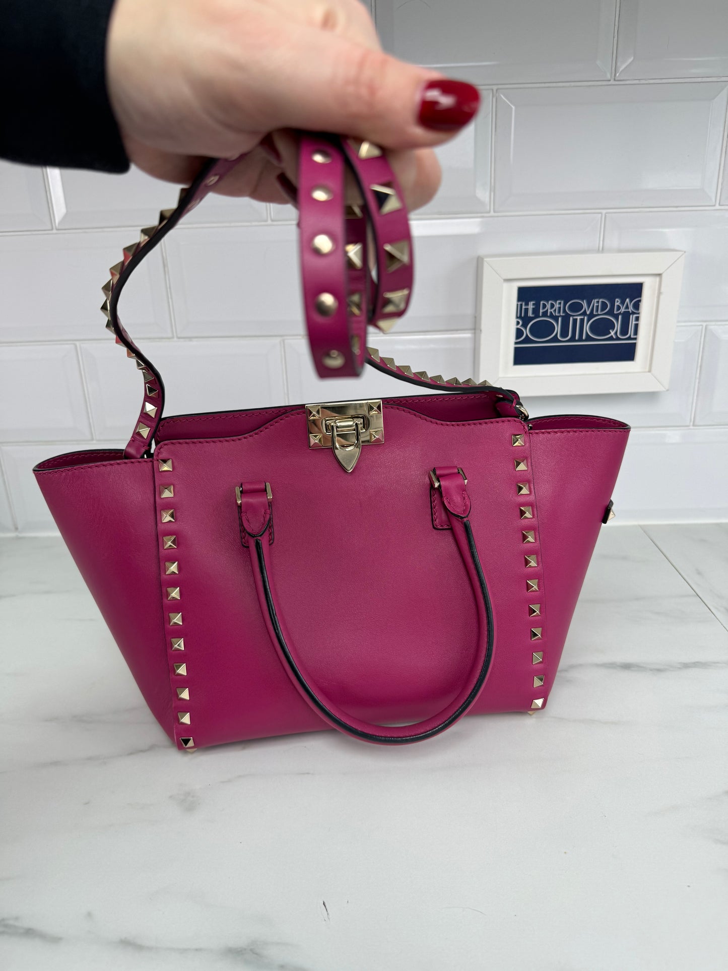 Valentino Rockstud Small Trapeze Tote - Magenta Pink