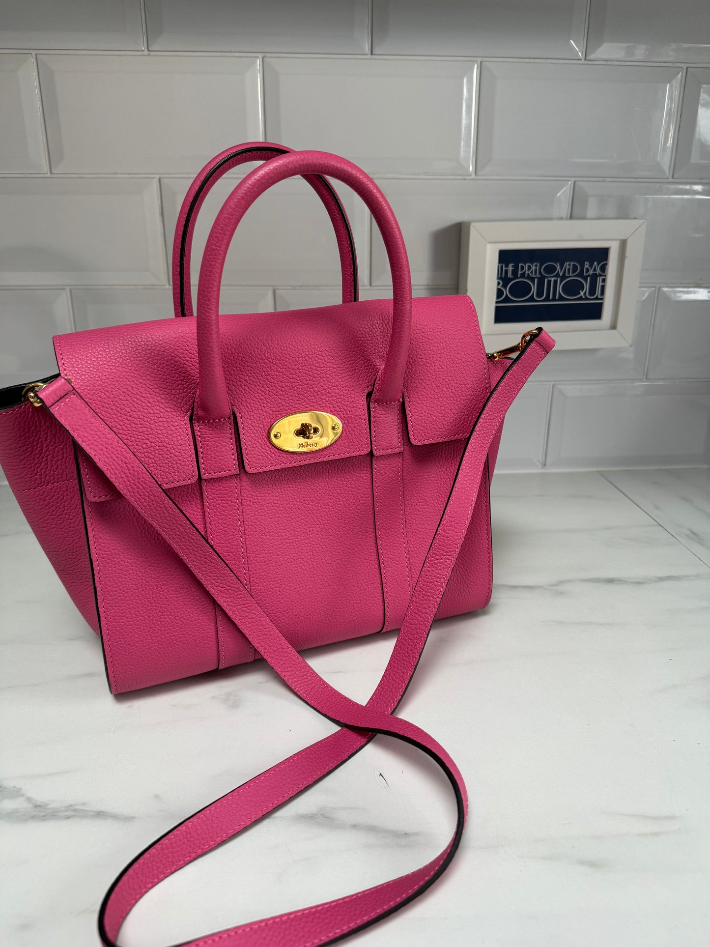 Mulberry Small Bayswater with strap - Candy Pink