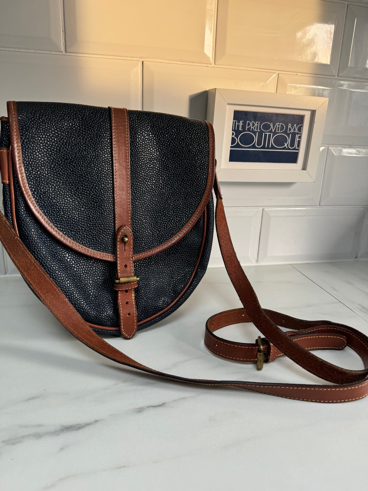 Mulberry Vintage Scotchgrain Saddle Bag - Black & Cognac