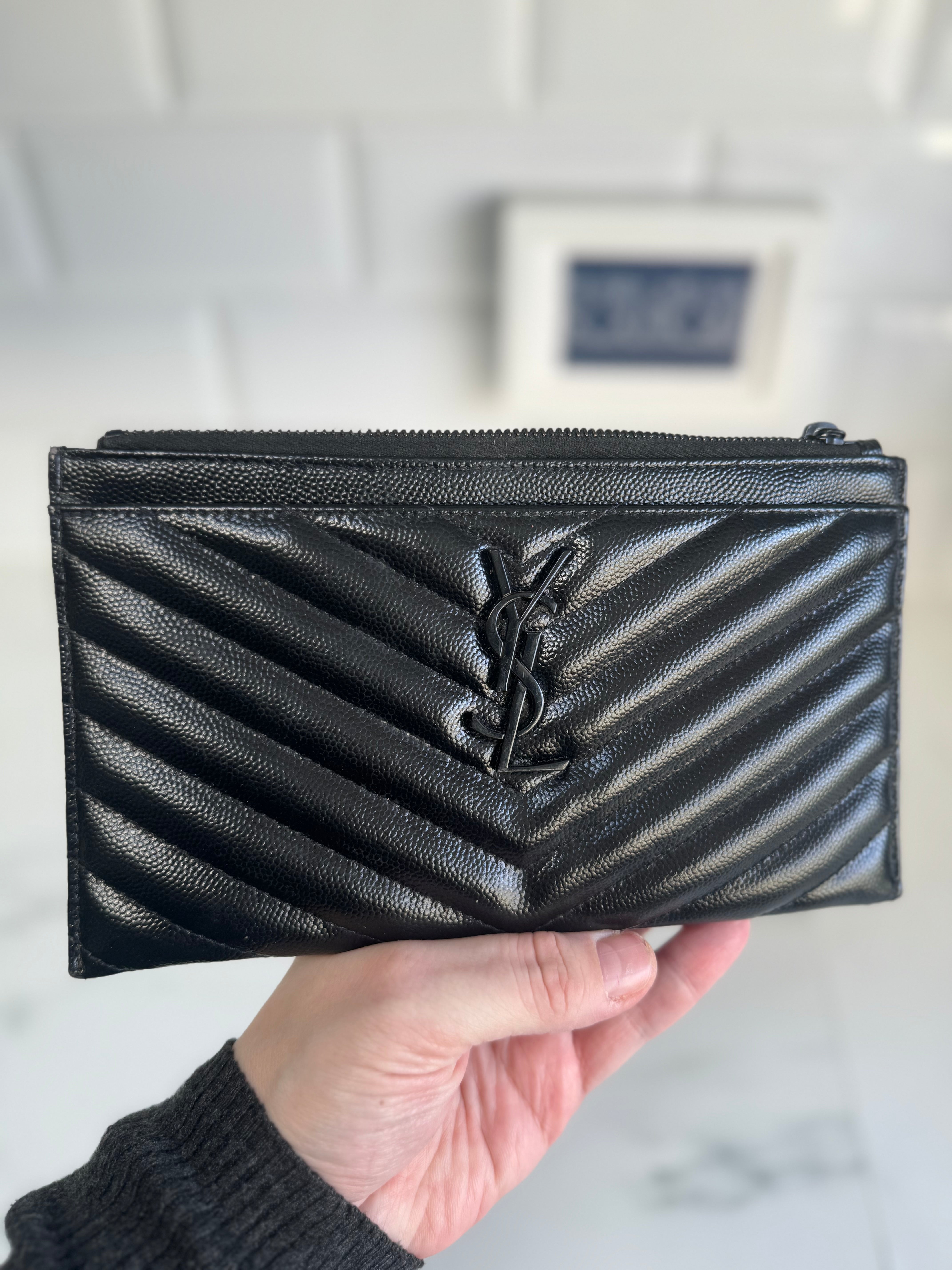 Saint Laurent Cassandre Matelassé Zipped Pouch - Black – The Saint Laurent Cassandre Matelassé Zipped Pouch - Black – The