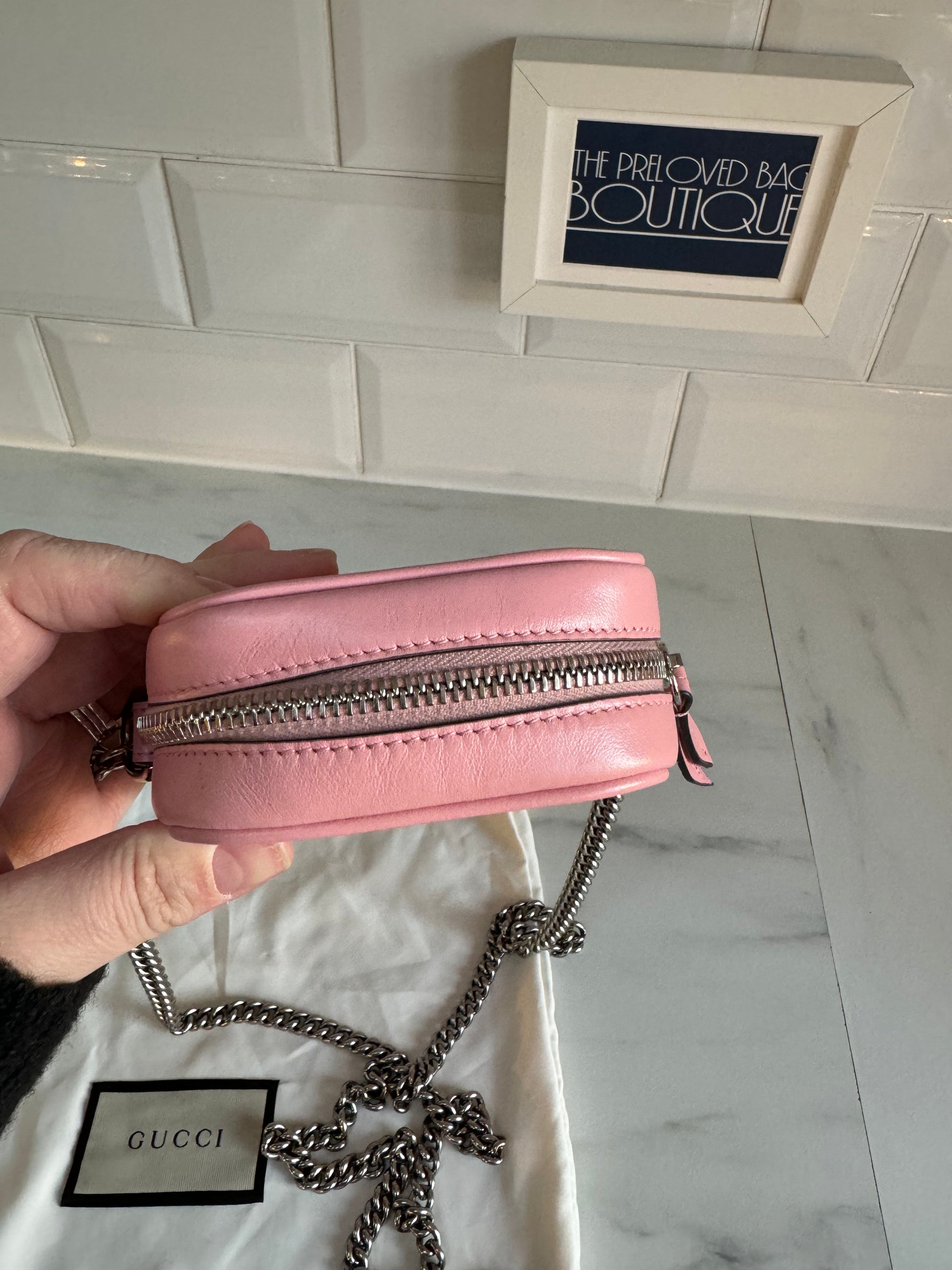 Gucci GG Marmont Mini Phone Holder Bag Wild Rose Calfskin The