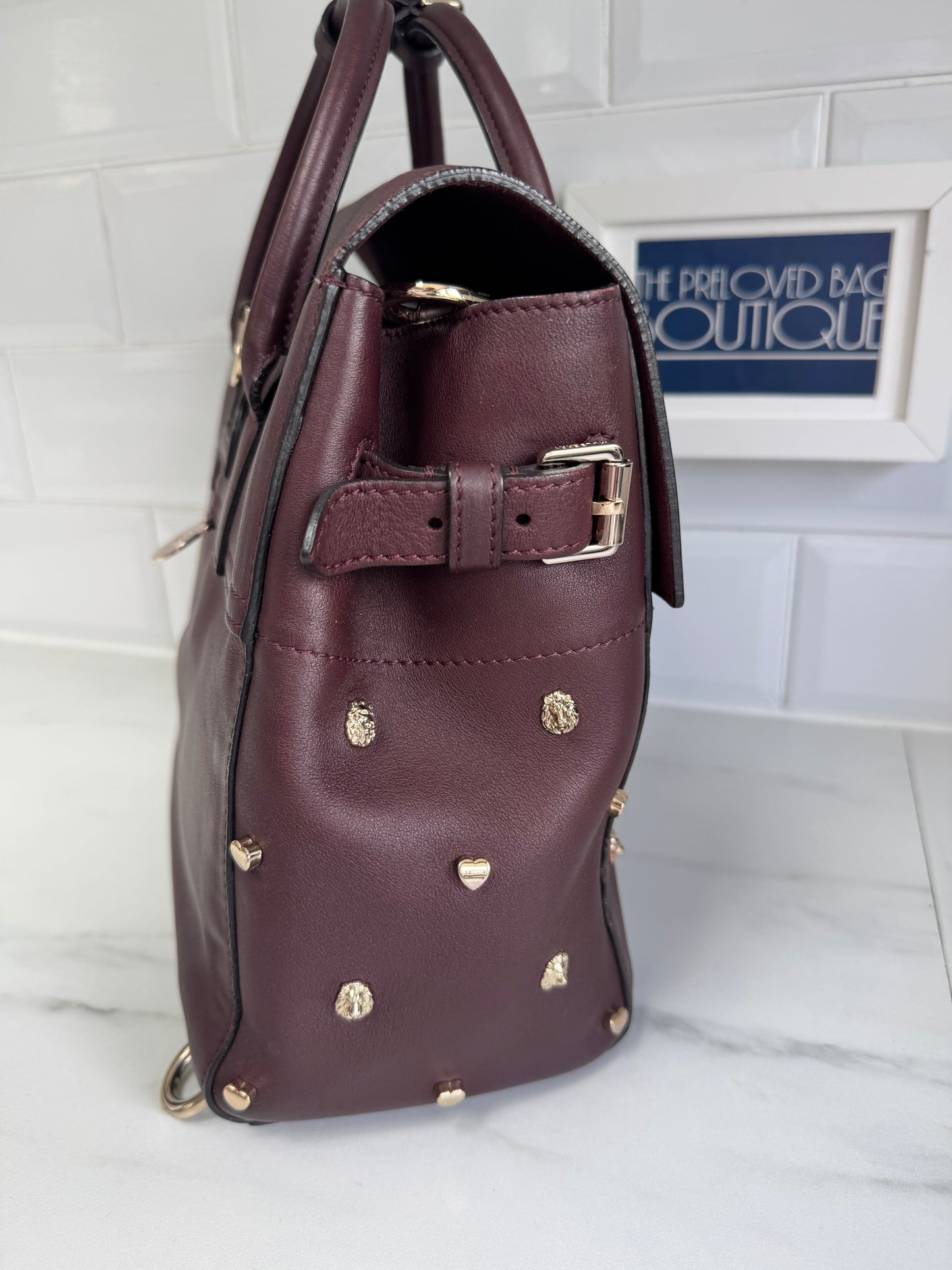 Mulberry Medium Limited Edition Cara  Delevingne Lion and Heart Rivet Backpack - Oxblood