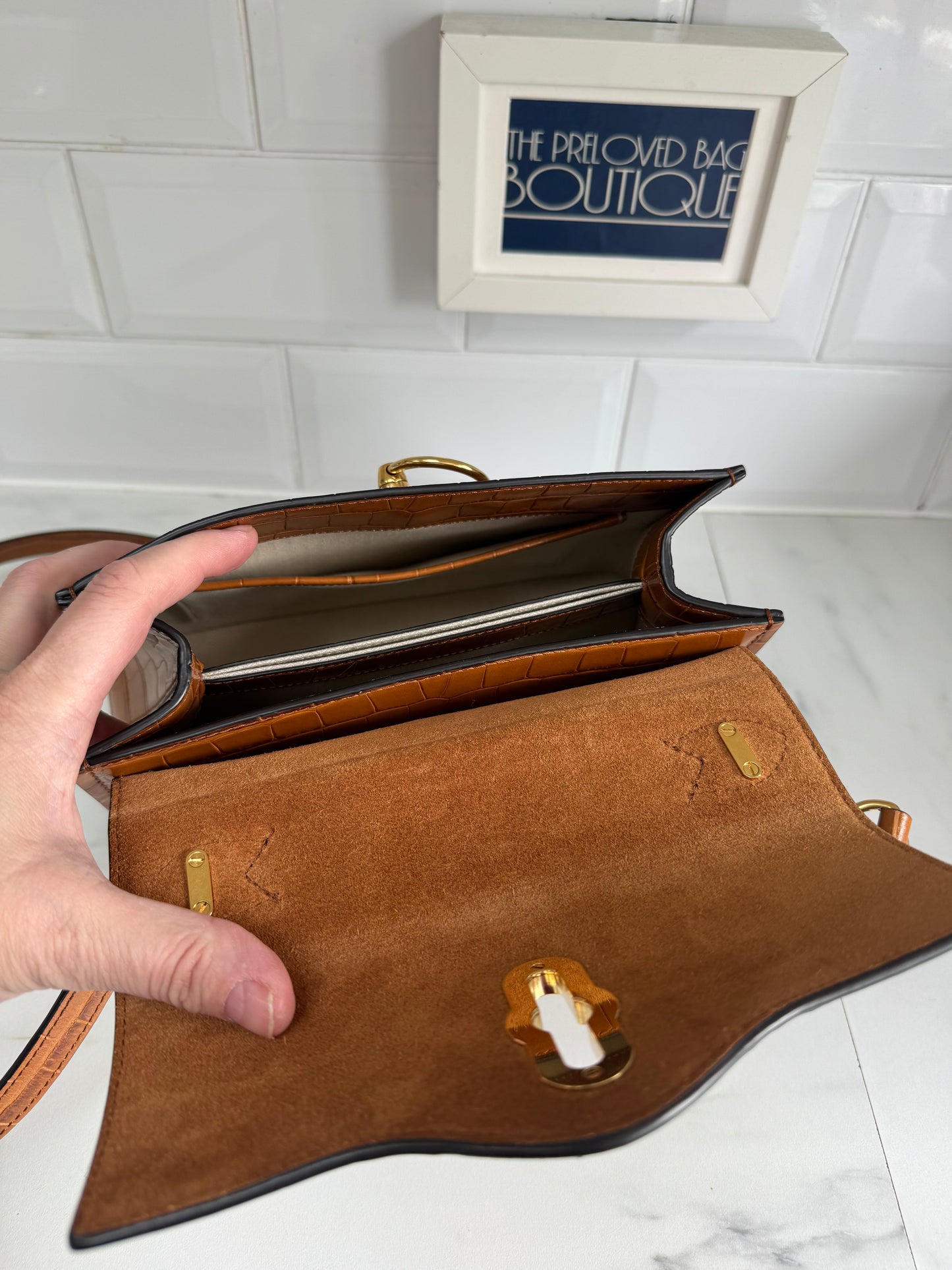 Mulberry Mini Seaton - Tobacco Brown Croc Embossed
