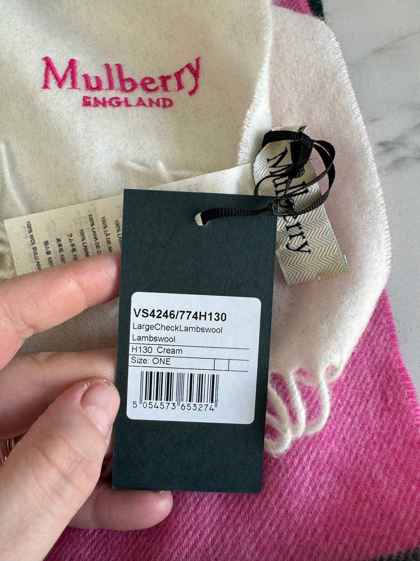 Mulberry Large Scarf - White, Pink & Green