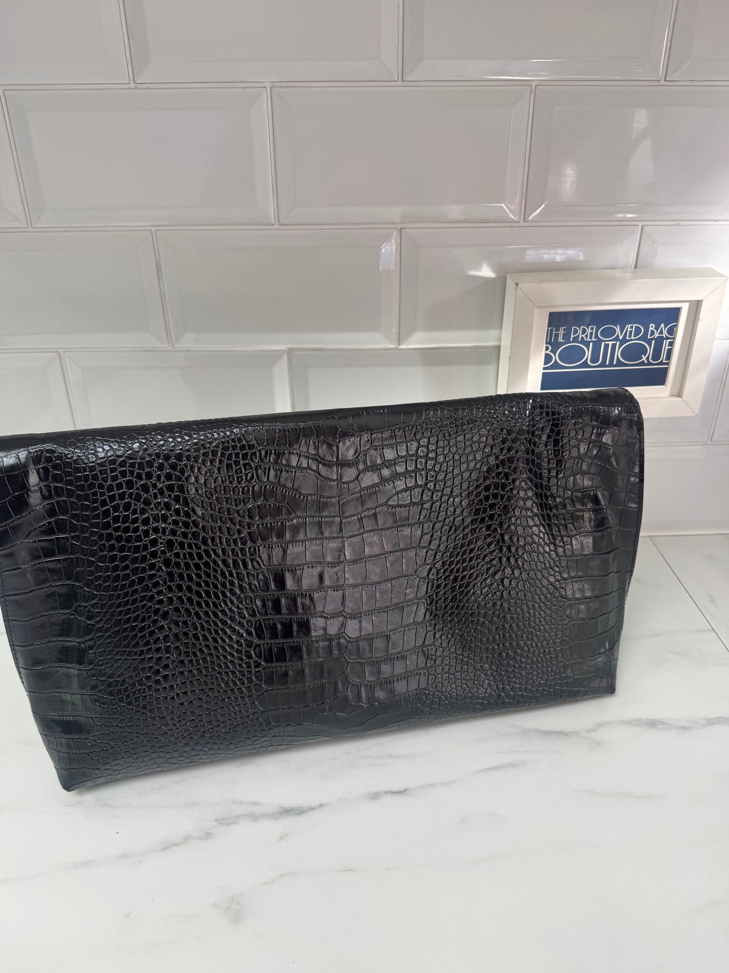 Giuseppe Zanotti Oversized Clutch - Black Croc Embossed