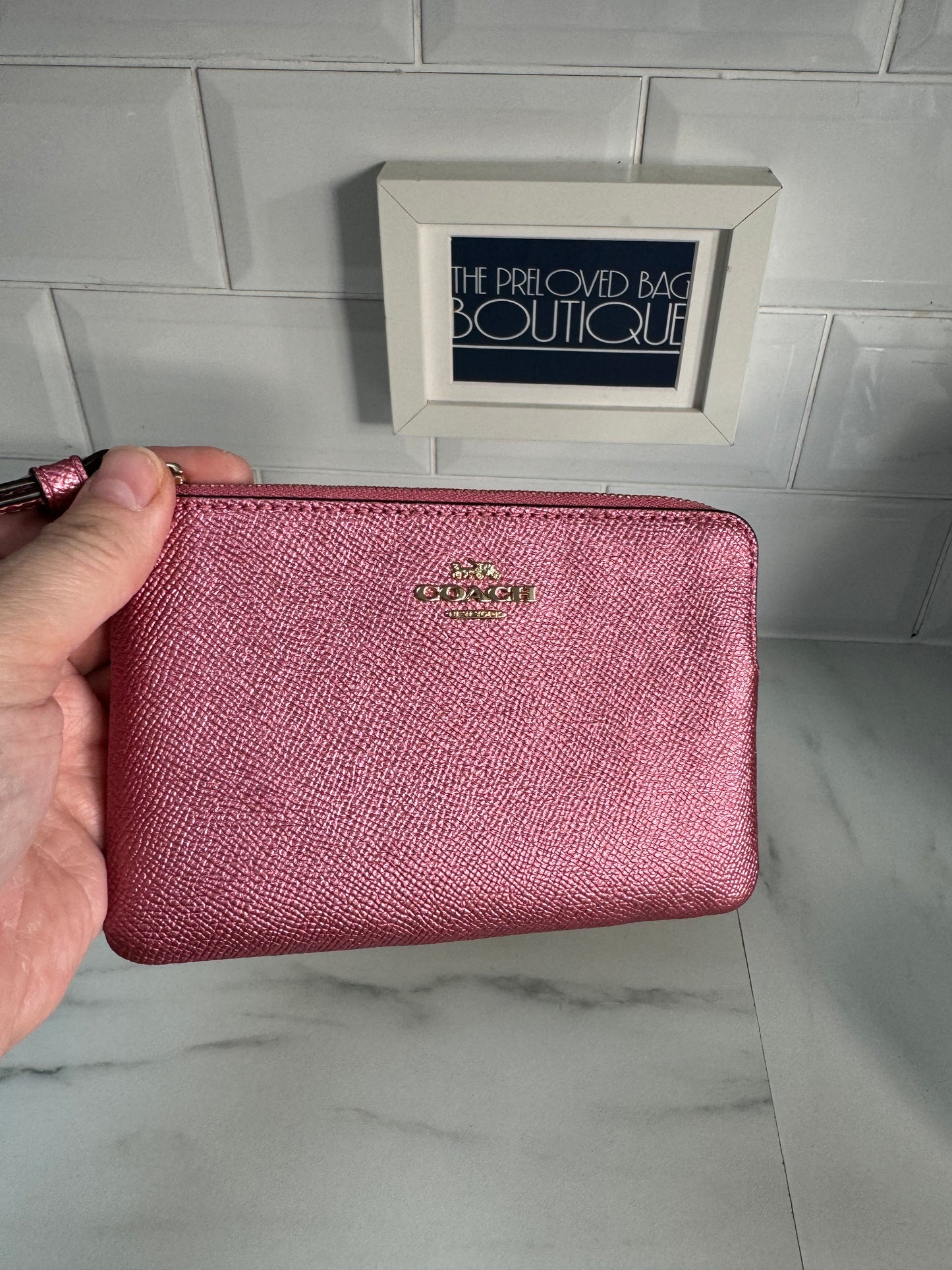 Coach Wristlet Pouch - Metallic Pink