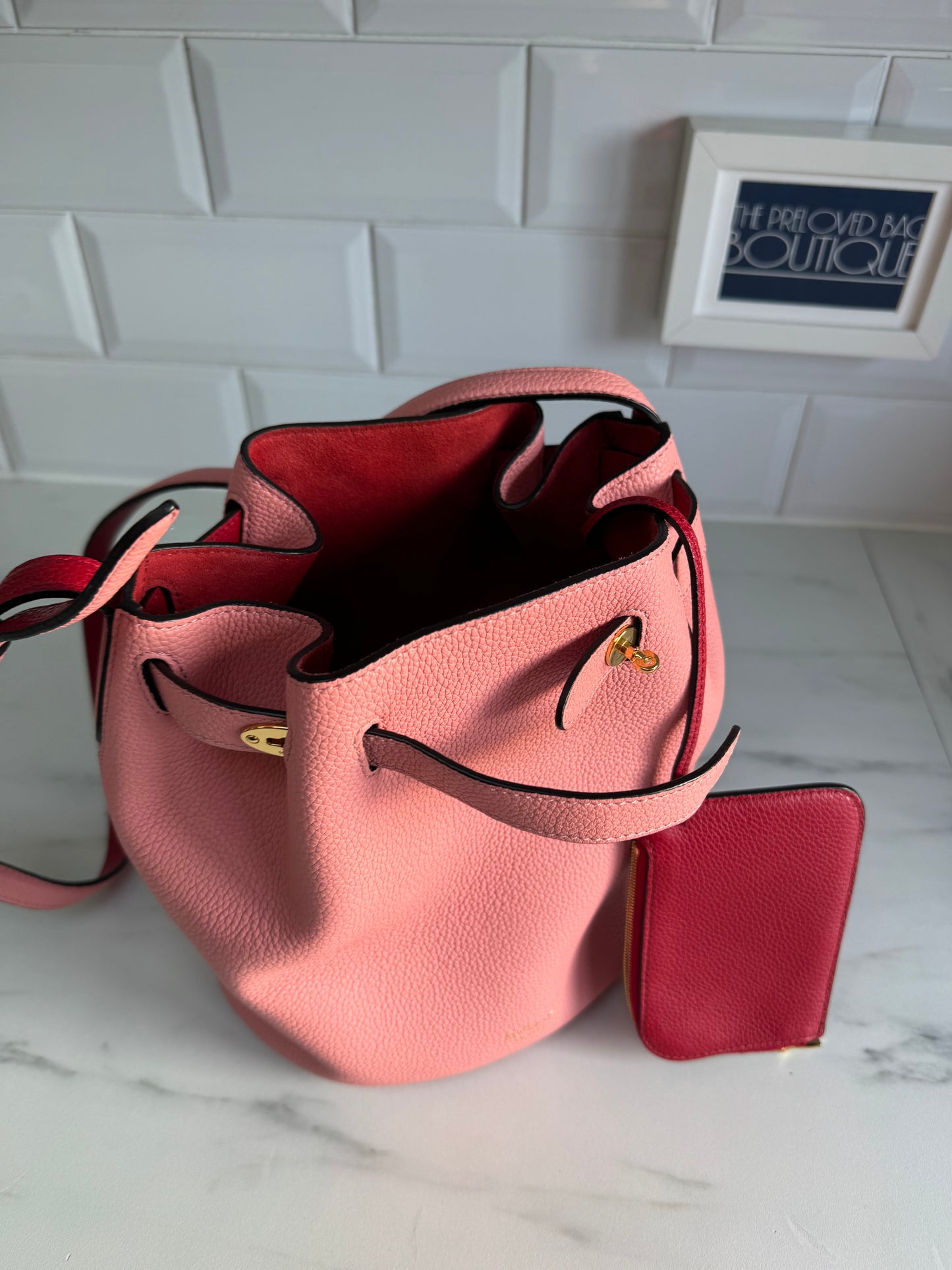 Mulberry Abbey Bucket Bag - Macaroon Pink & Red